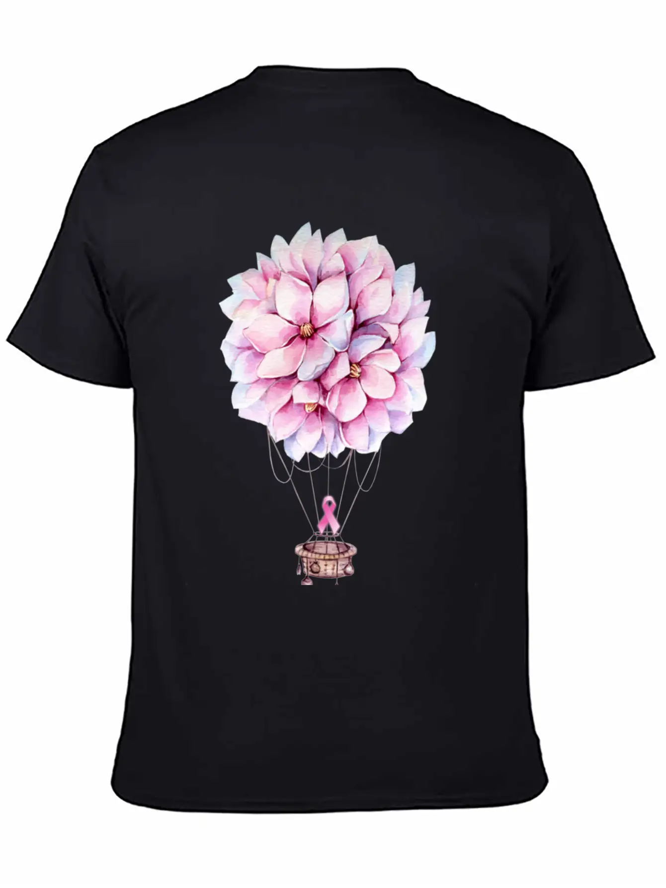 Flowers Hot Air Balloon Breast Cancer Awareness Essential Cotton Tee For Daily Outfits – Unisex Style