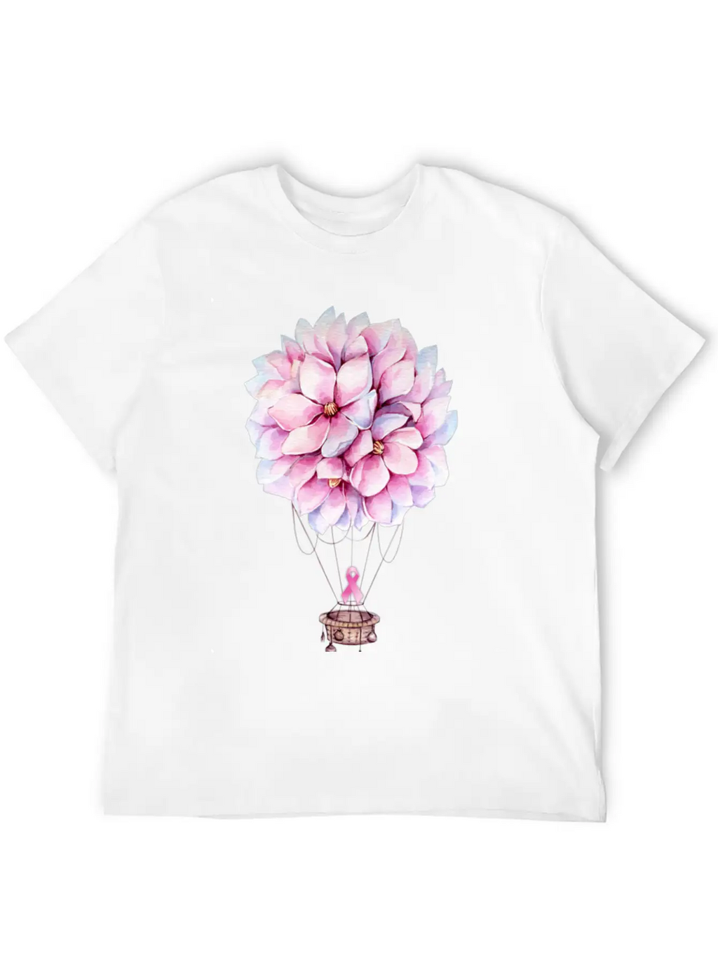 Flowers Hot Air Balloon Breast Cancer Awareness Essential Cotton Tee For Daily Outfits – Unisex Style