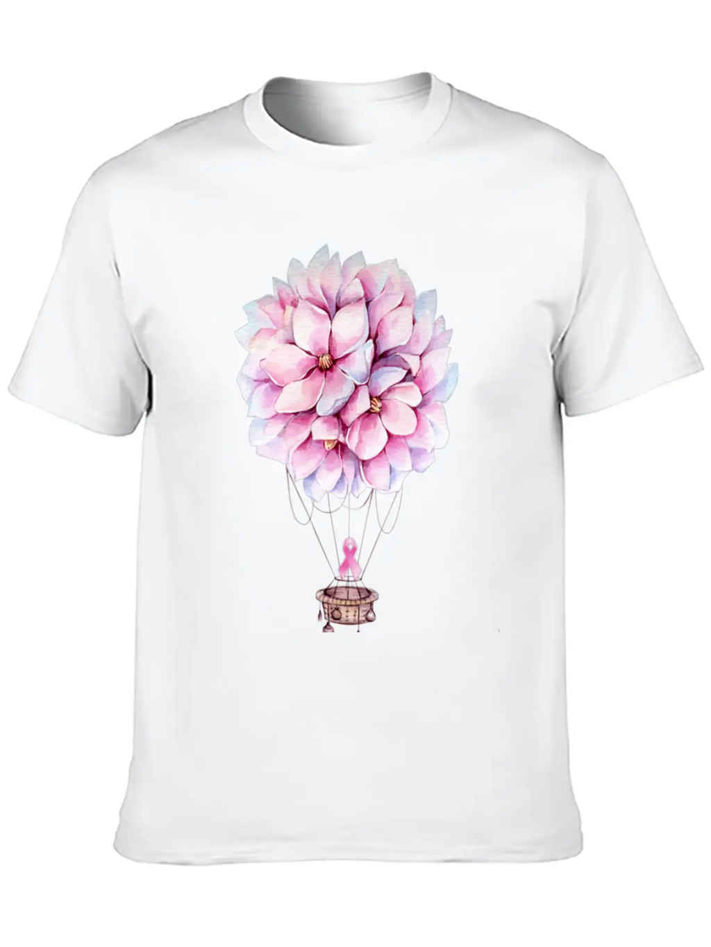 Flowers Hot Air Balloon Breast Cancer Awareness Essential Cotton Tee For Daily Outfits – Unisex Style