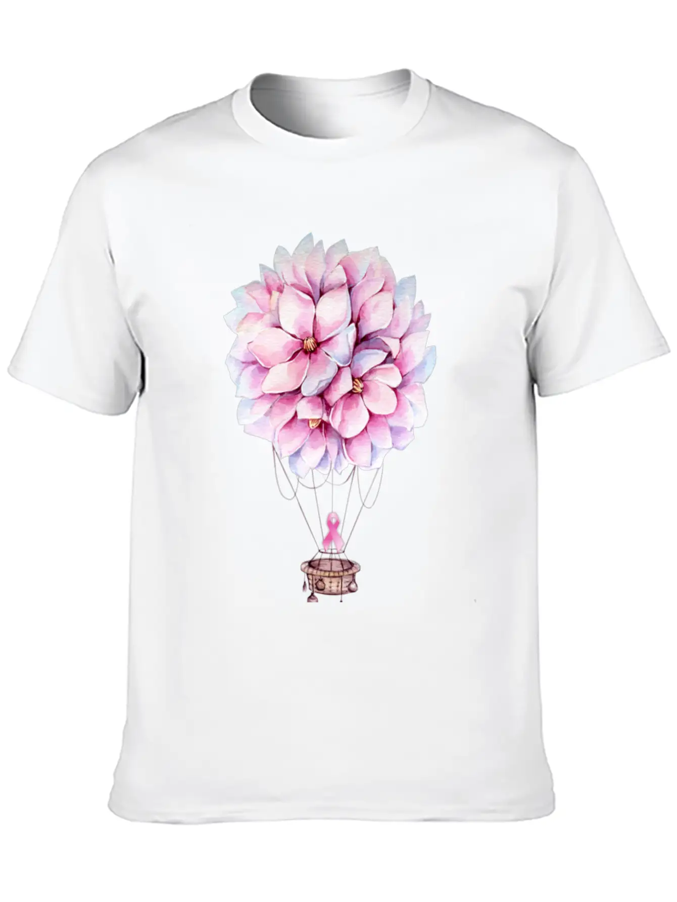 Flowers Hot Air Balloon Breast Cancer Awareness Essential Cotton Tee For Daily Outfits – Unisex Style