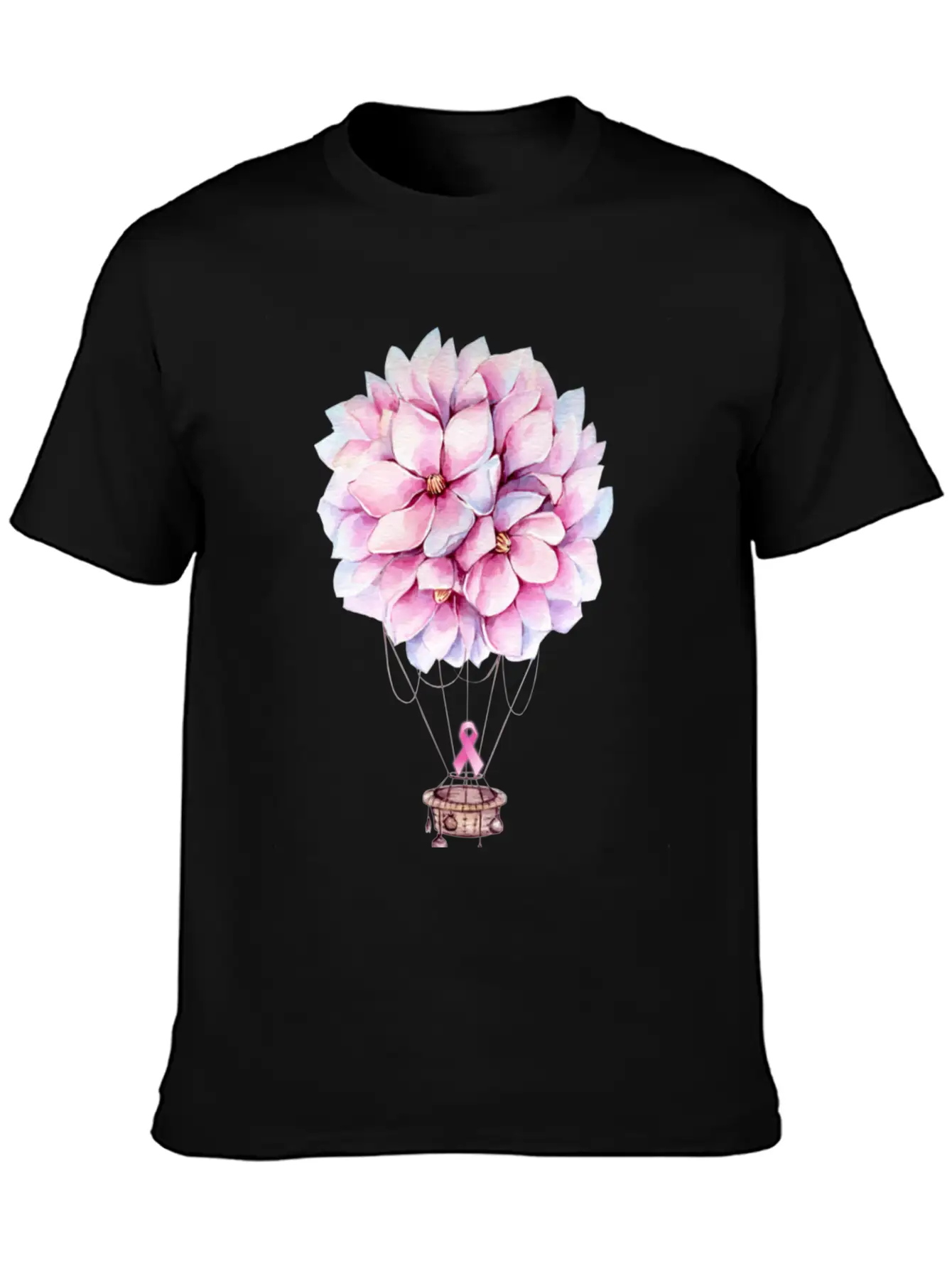 Flowers Hot Air Balloon Breast Cancer Awareness Essential Cotton Tee For Daily Outfits – Unisex Style