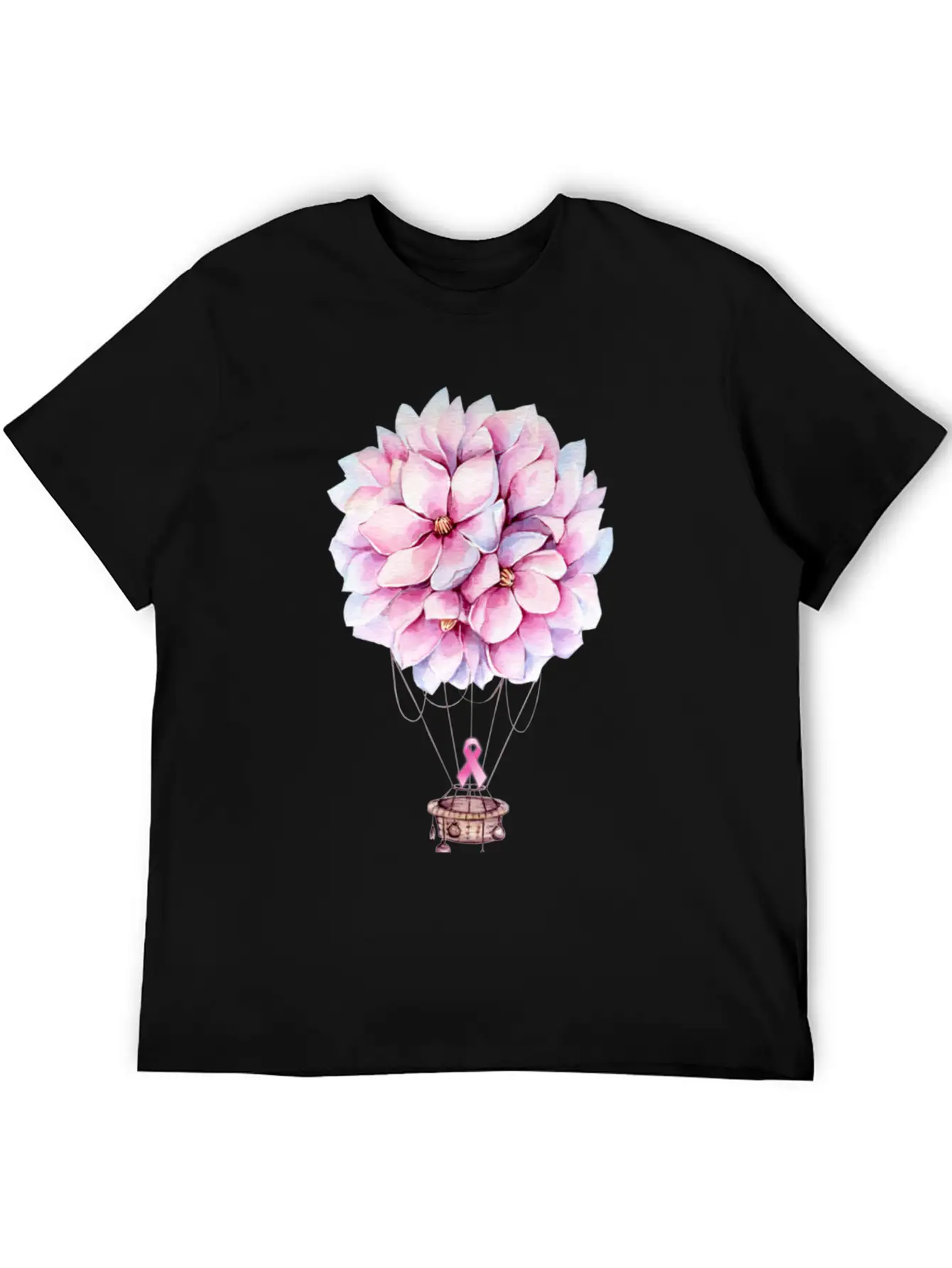 Flowers Hot Air Balloon Breast Cancer Awareness Essential Cotton Tee For Daily Outfits – Unisex Style