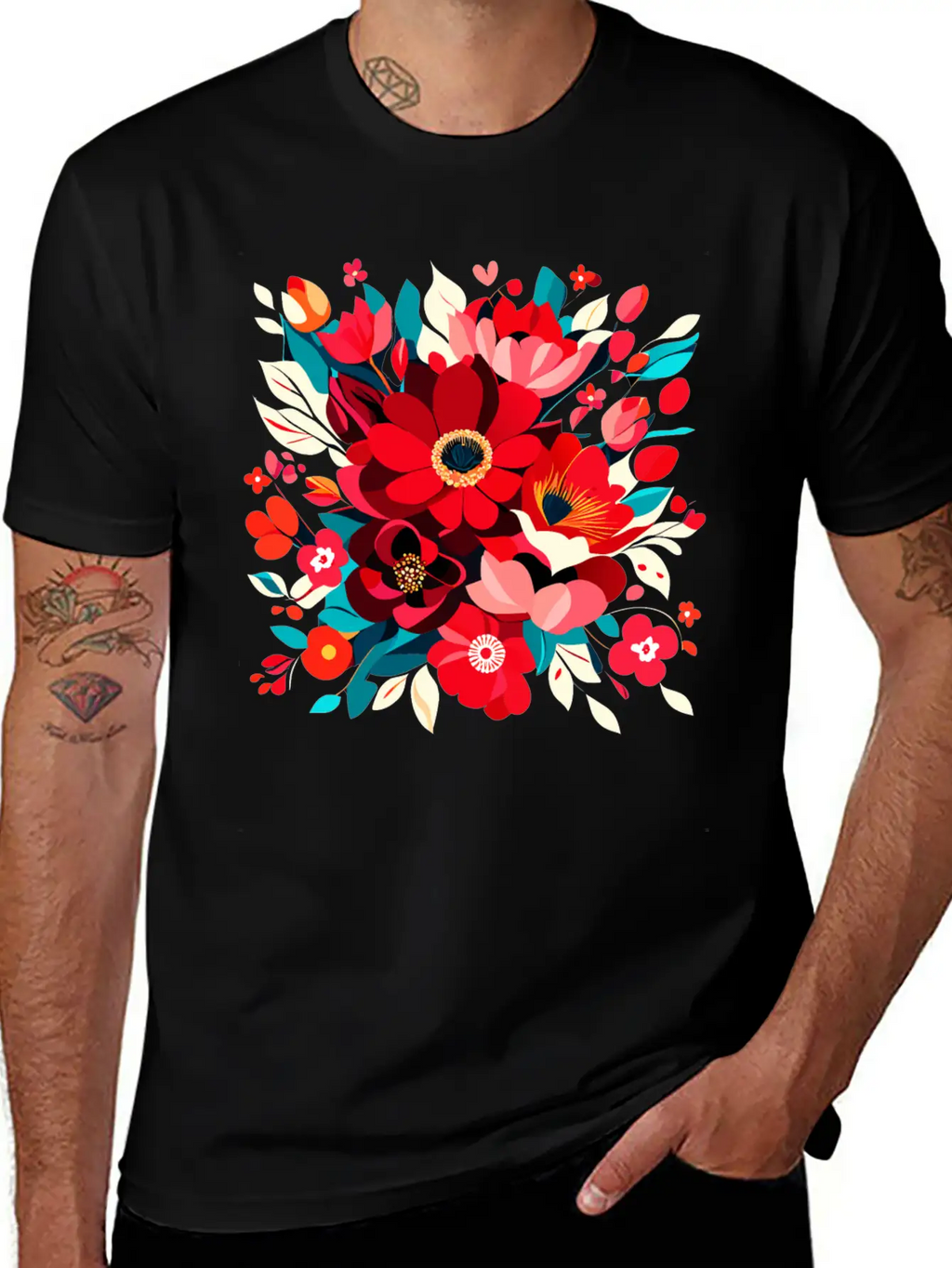 Flowers Illustration Vector Art Harmony In Bloom Classic Cotton Tee – Unisex Comfort For Any Season