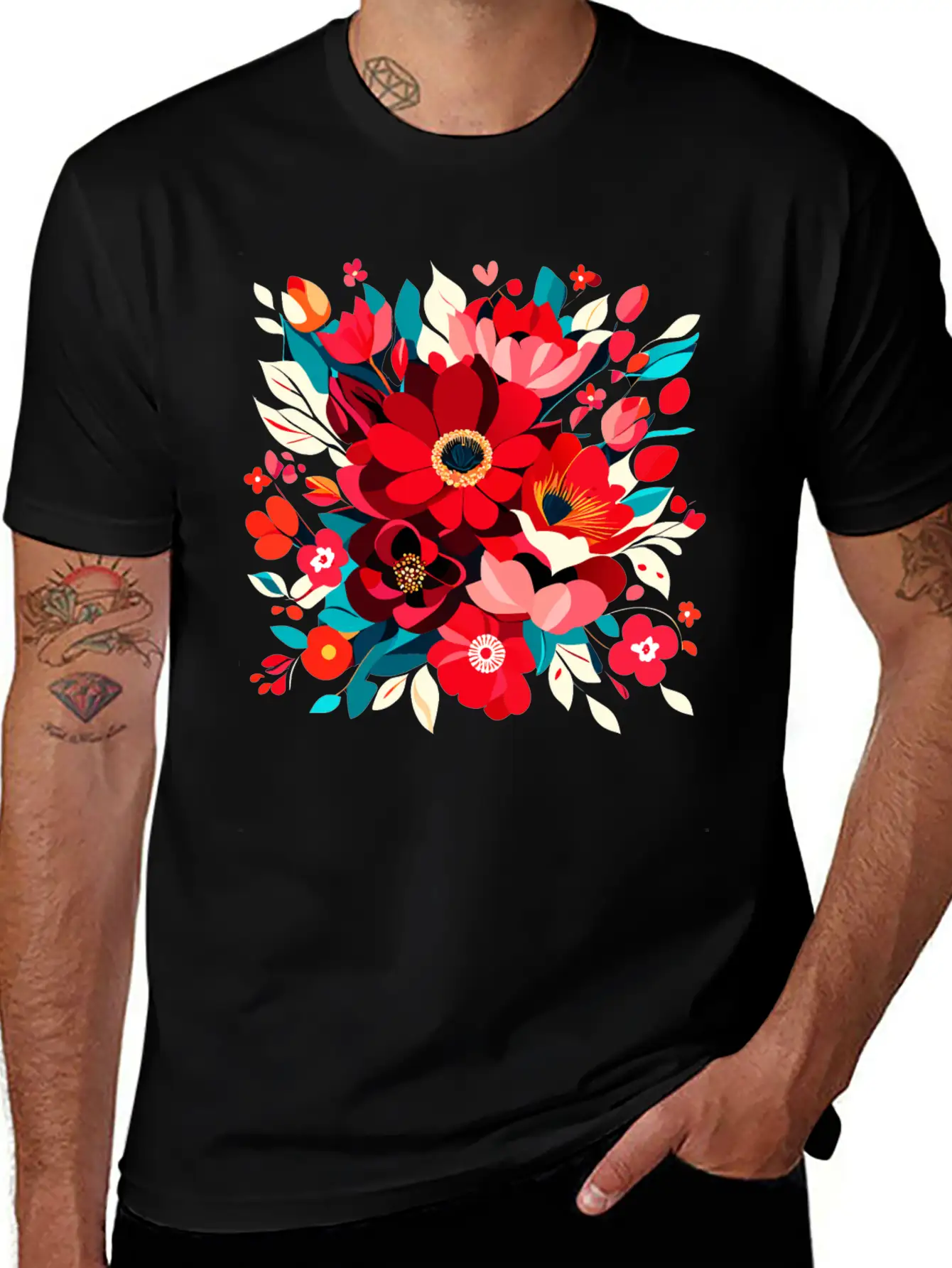 Flowers Illustration Vector Art Harmony In Bloom Classic Cotton Tee – Unisex Comfort For Any Season