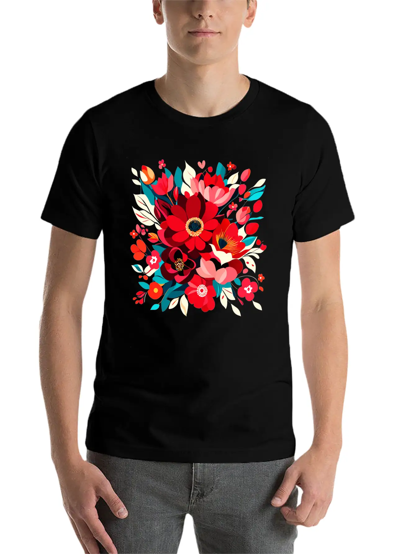 Flowers Illustration Vector Art Harmony In Bloom Classic Cotton Tee – Unisex Comfort For Any Season