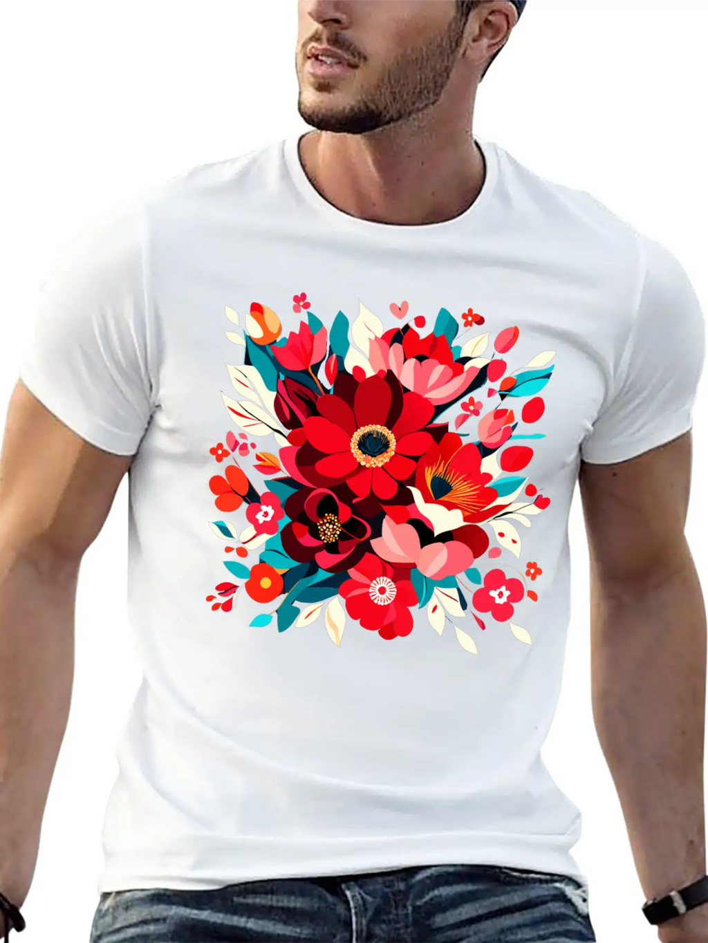 Flowers Illustration Vector Art Harmony In Bloom Classic Cotton Tee – Unisex Comfort For Any Season