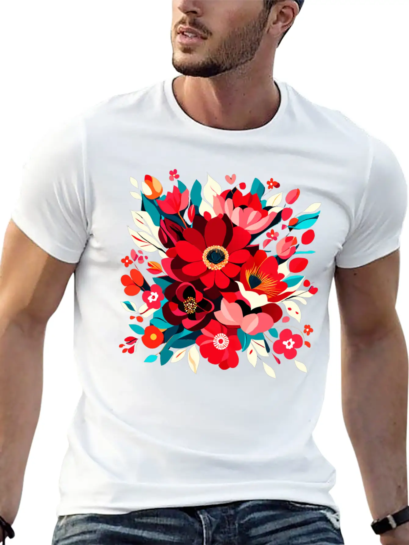Flowers Illustration Vector Art Harmony In Bloom Classic Cotton Tee – Unisex Comfort For Any Season