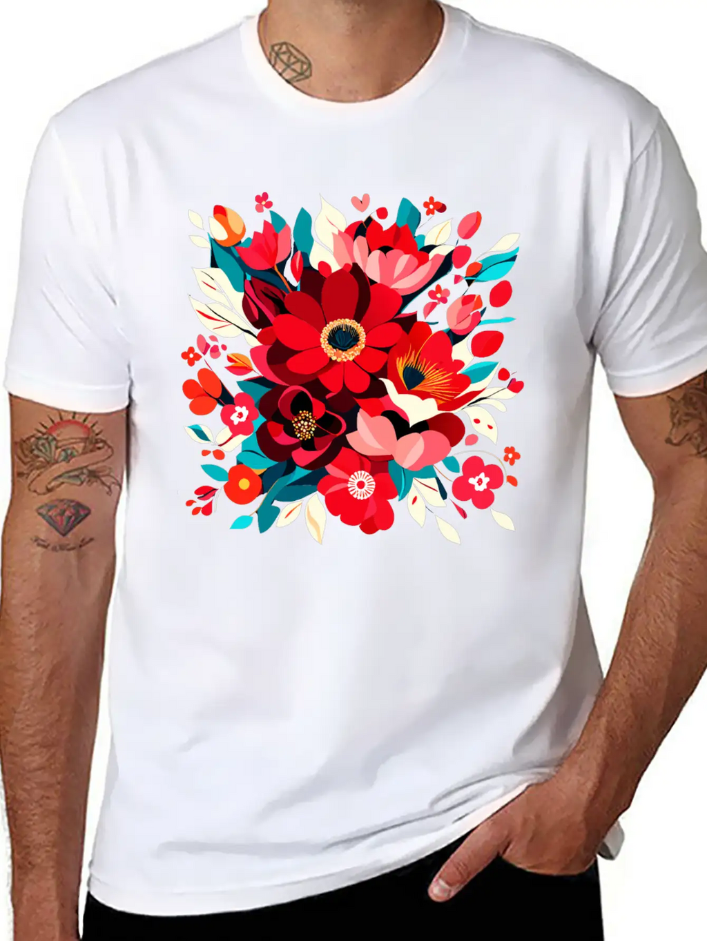 Flowers Illustration Vector Art Harmony In Bloom Classic Cotton Tee – Unisex Comfort For Any Season