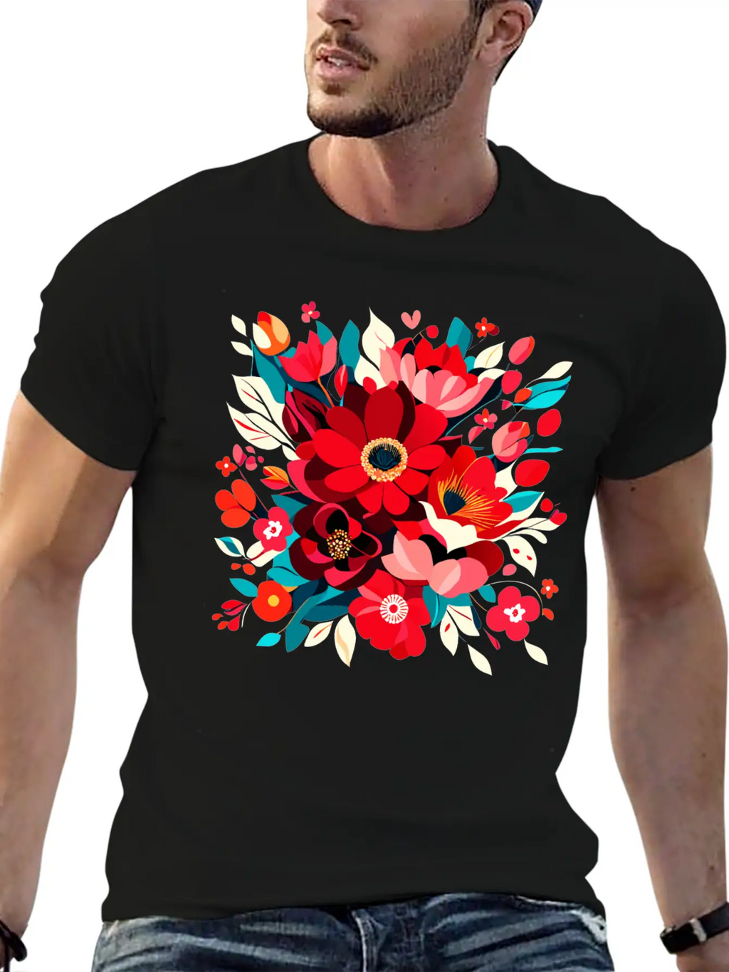 Flowers Illustration Vector Art Harmony In Bloom Classic Cotton Tee – Unisex Comfort For Any Season