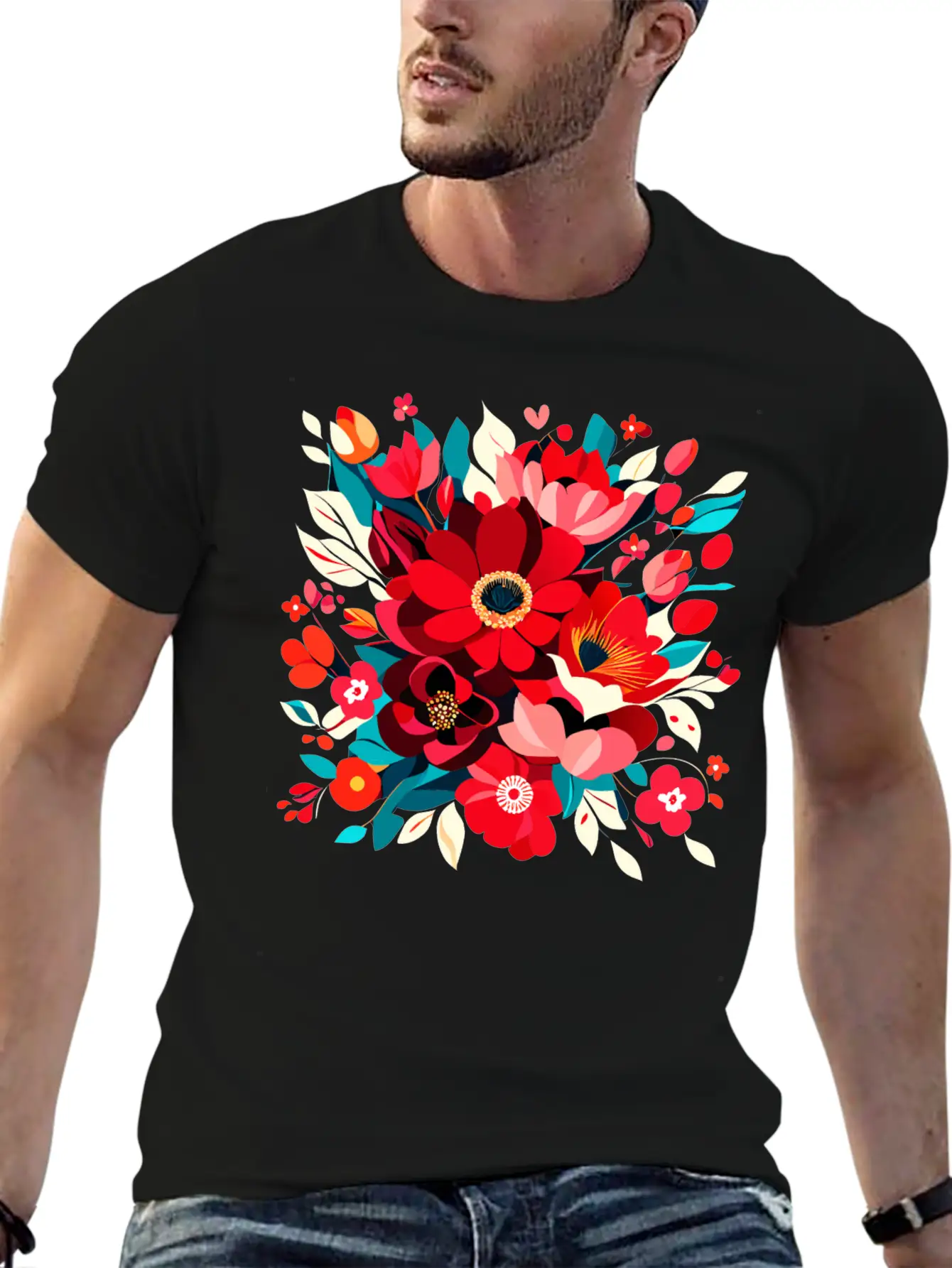 Flowers Illustration Vector Art Harmony In Bloom Classic Cotton Tee – Unisex Comfort For Any Season