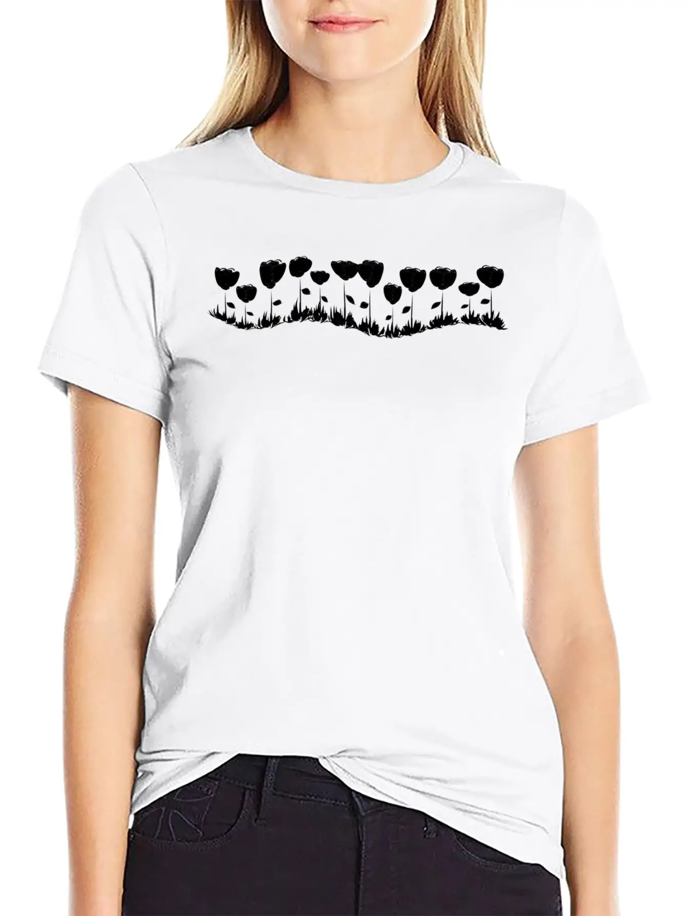 Flowers Line Wave Flower Stylish Everyday T-Shirt – Unisex Basic Cotton Tee