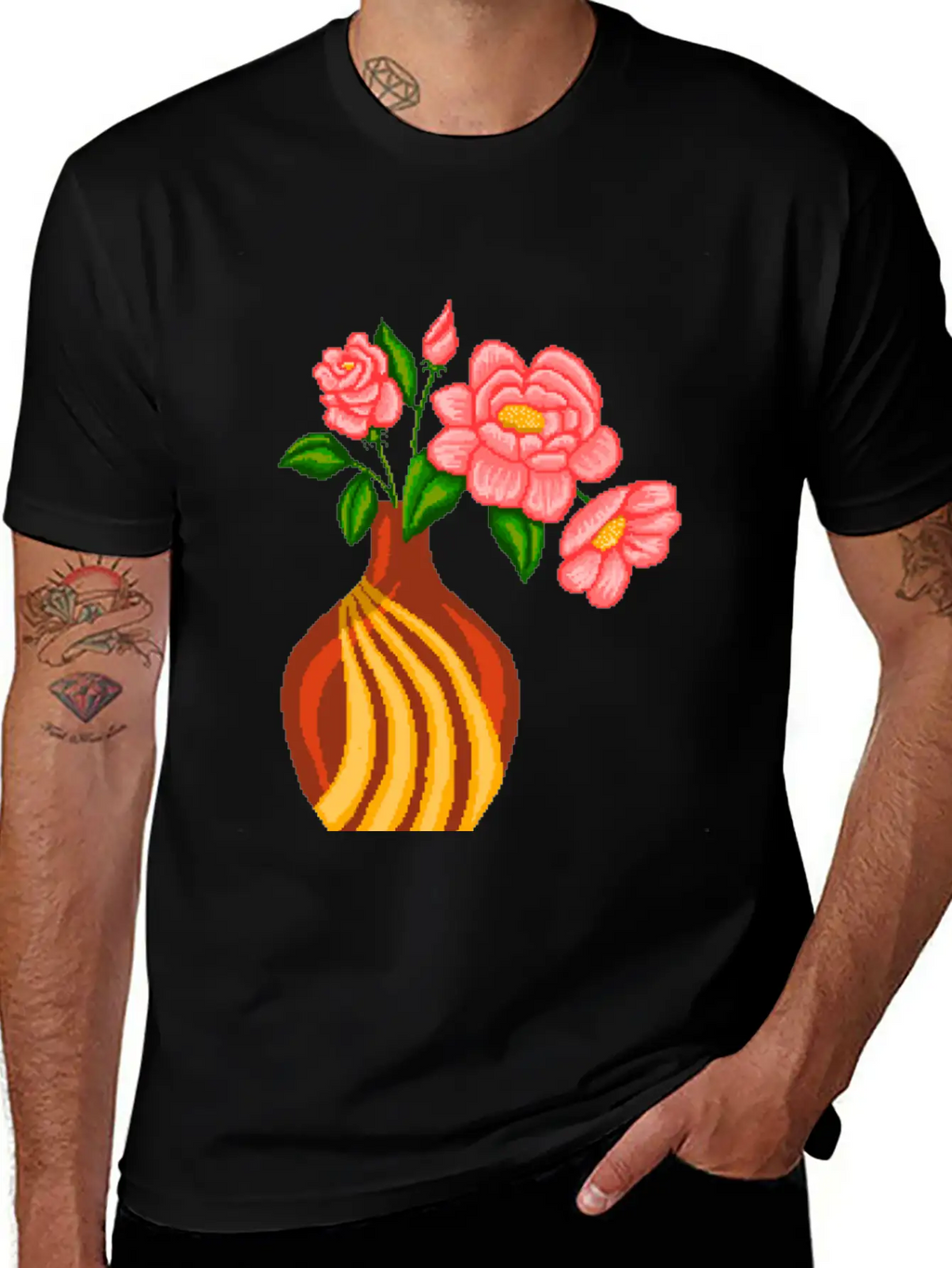 Flowers Sticker Essential Cotton Tee For Daily Outfits – Unisex Style