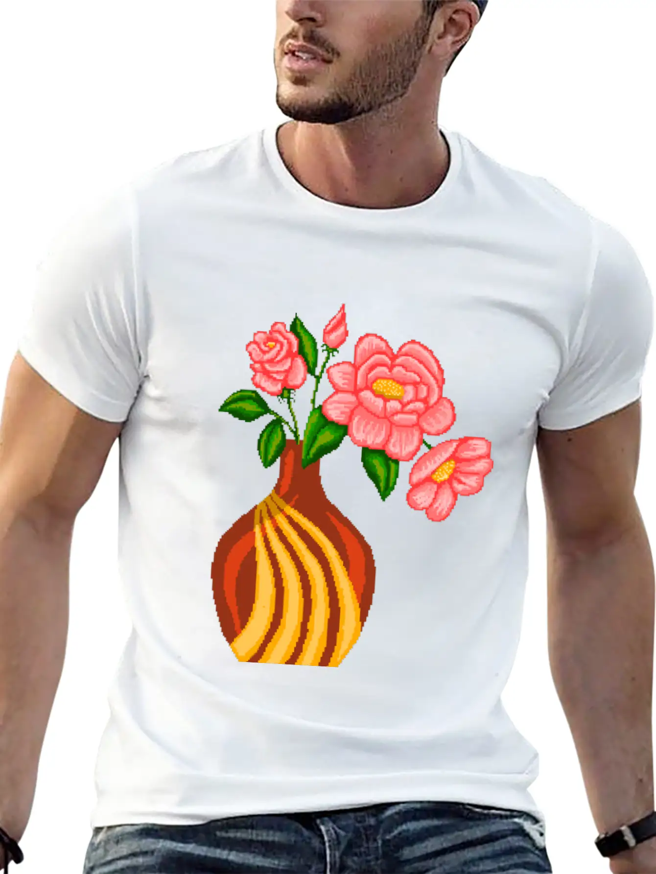 Flowers Sticker Essential Cotton Tee For Daily Outfits – Unisex Style