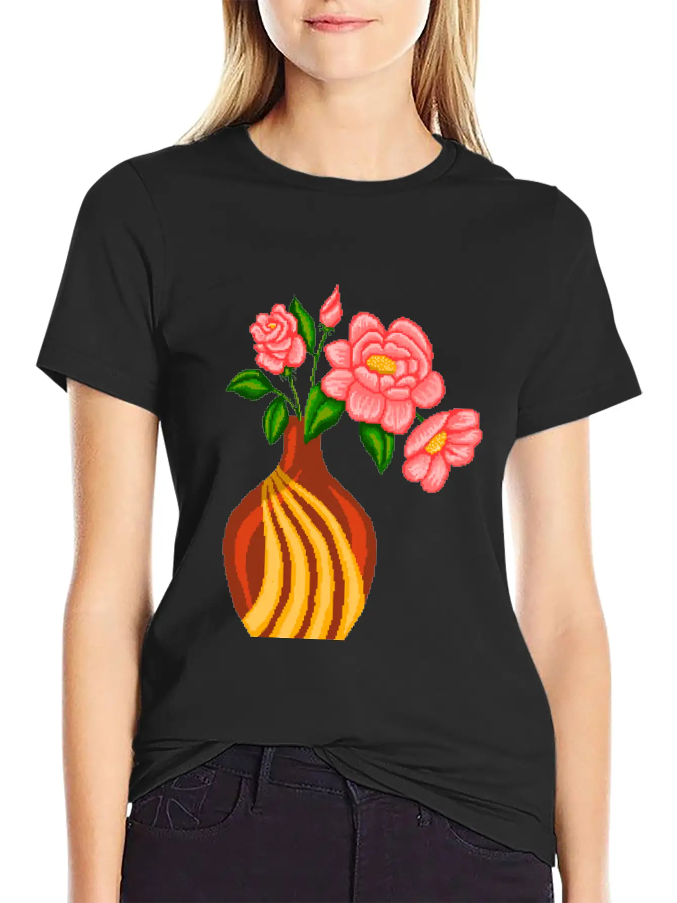 Flowers Sticker Essential Cotton Tee For Daily Outfits – Unisex Style