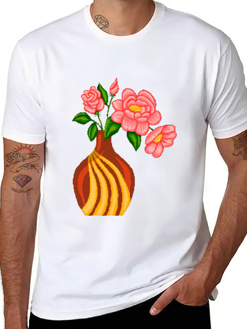 Flowers Sticker Essential Cotton Tee For Daily Outfits – Unisex Style