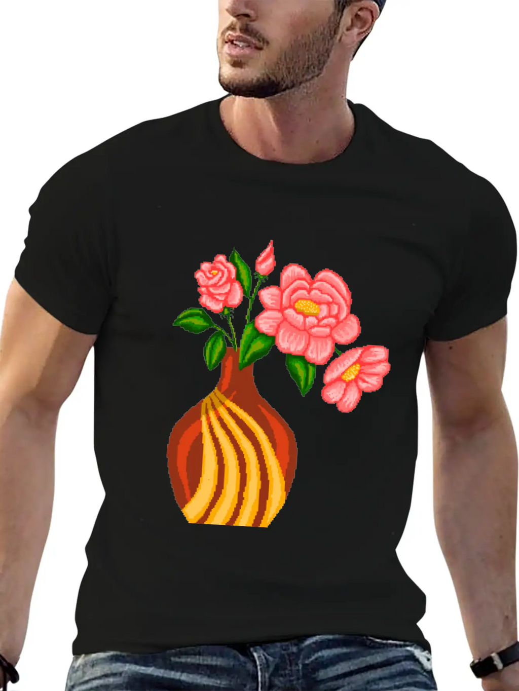 Flowers Sticker Essential Cotton Tee For Daily Outfits – Unisex Style