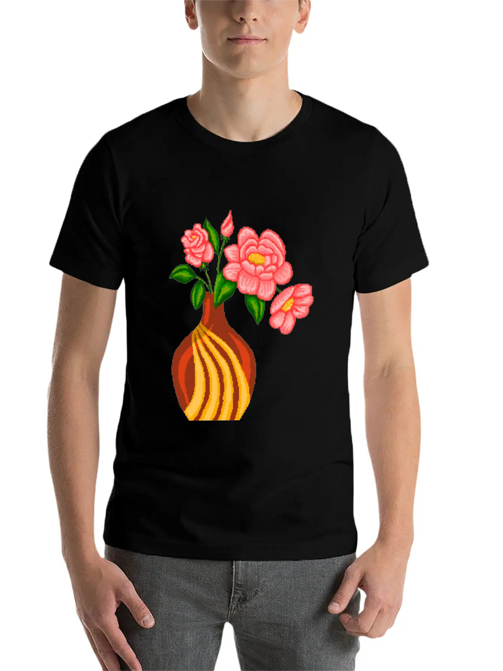 Flowers Sticker Essential Cotton Tee For Daily Outfits – Unisex Style