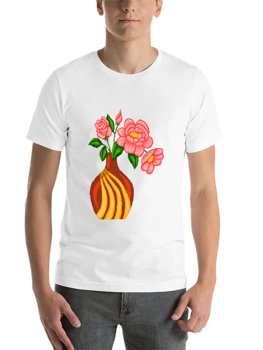 Flowers Sticker Essential Cotton Tee For Daily Outfits – Unisex Style