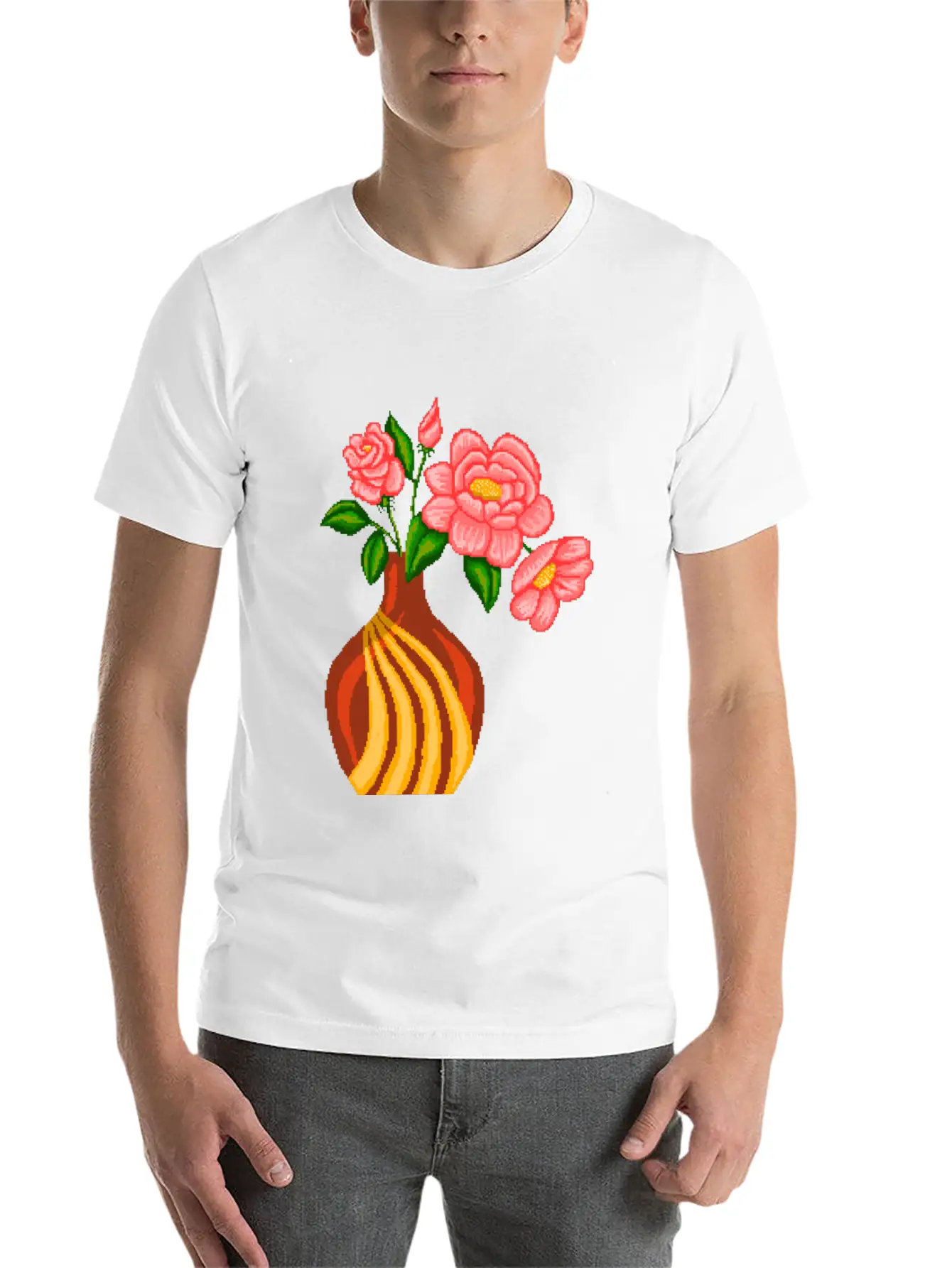 Flowers Sticker Essential Cotton Tee For Daily Outfits – Unisex Style
