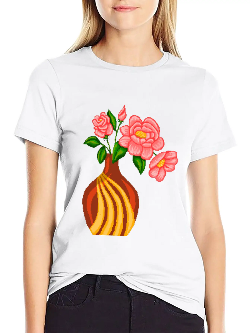 Flowers Sticker Essential Cotton Tee For Daily Outfits – Unisex Style