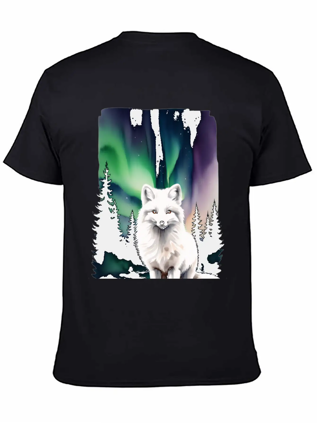 Fluffy Arctic Fox With Northern Lights Basic Graphic T-Shirt – Daily Comfort In Soft Cotton