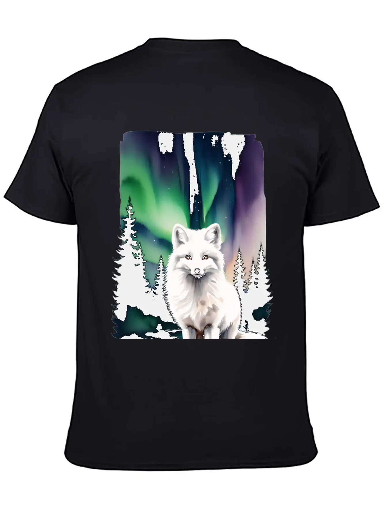 Fluffy Arctic Fox With Northern Lights Basic Graphic T-Shirt – Daily Comfort In Soft Cotton
