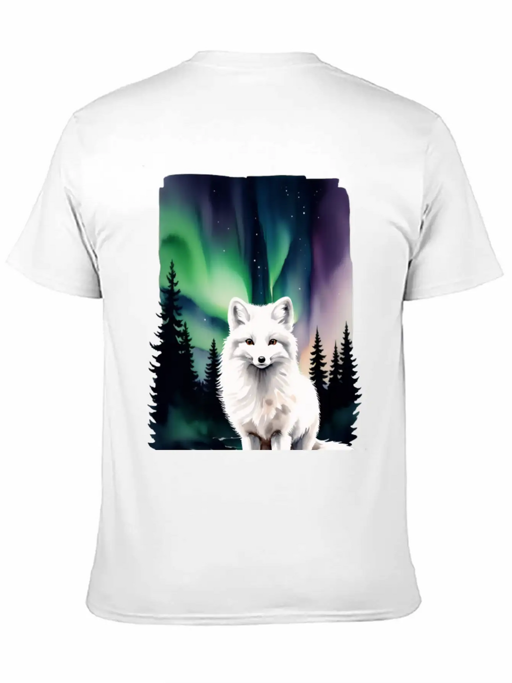 Fluffy Arctic Fox With Northern Lights Basic Graphic T-Shirt – Daily Comfort In Soft Cotton