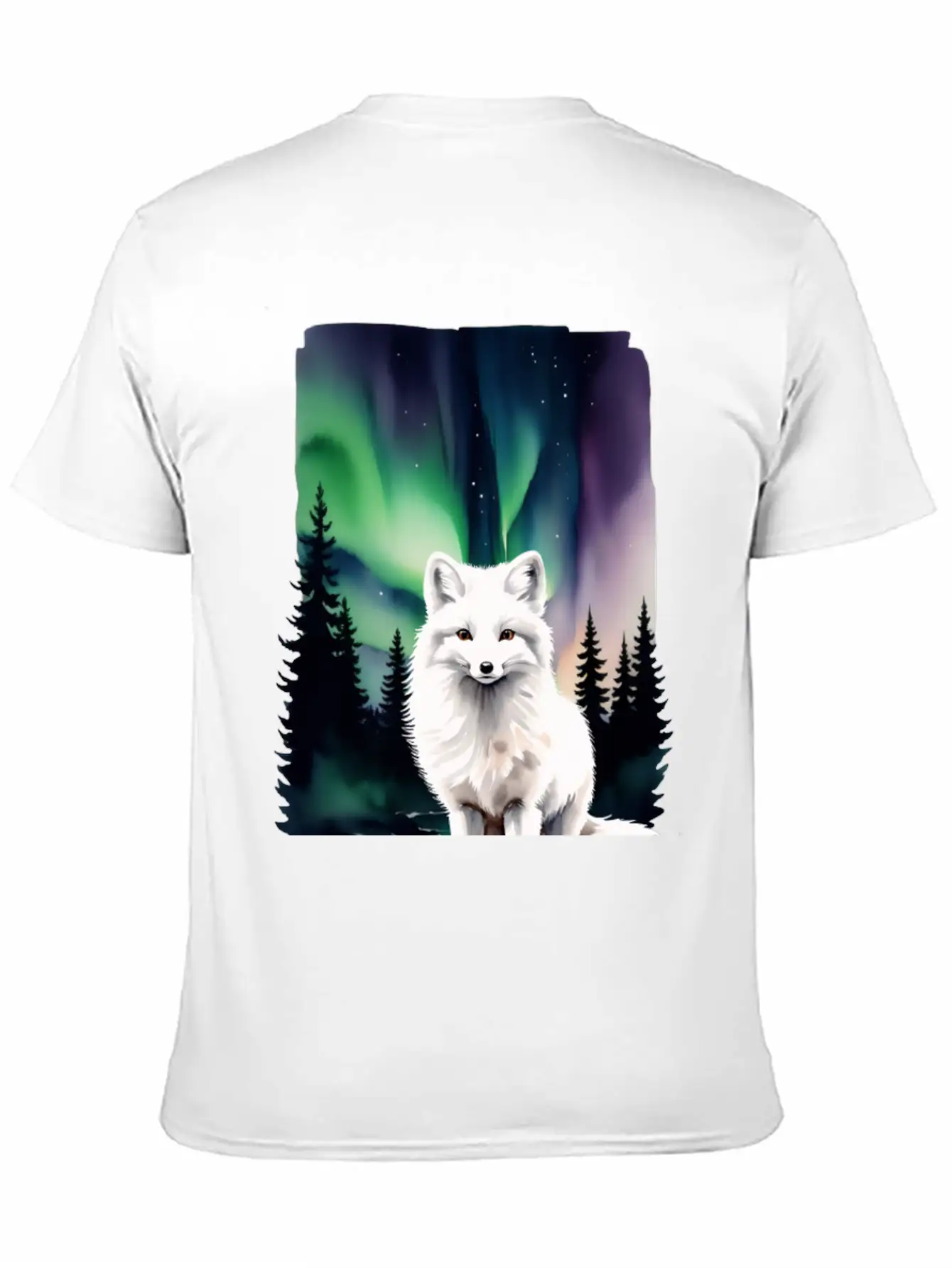Fluffy Arctic Fox With Northern Lights Basic Graphic T-Shirt – Daily Comfort In Soft Cotton
