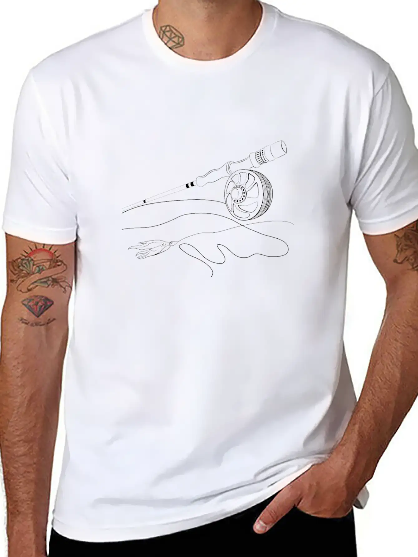 Fly Fishing Rod And Fly For Fly Fishermens Basic Graphic T-Shirt – Daily Comfort In Soft Cotton