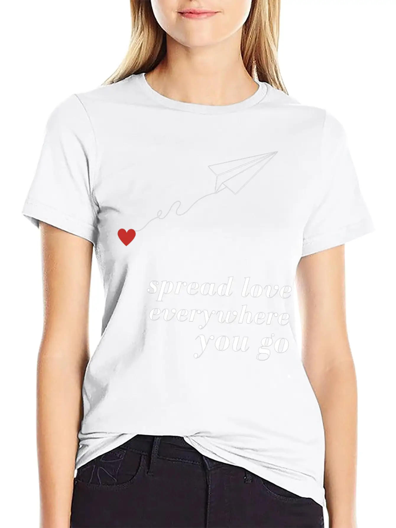 Flying Paper Airplane With Heart And Love Quotes Stylish Everyday T-Shirt – Unisex Basic Cotton Tee