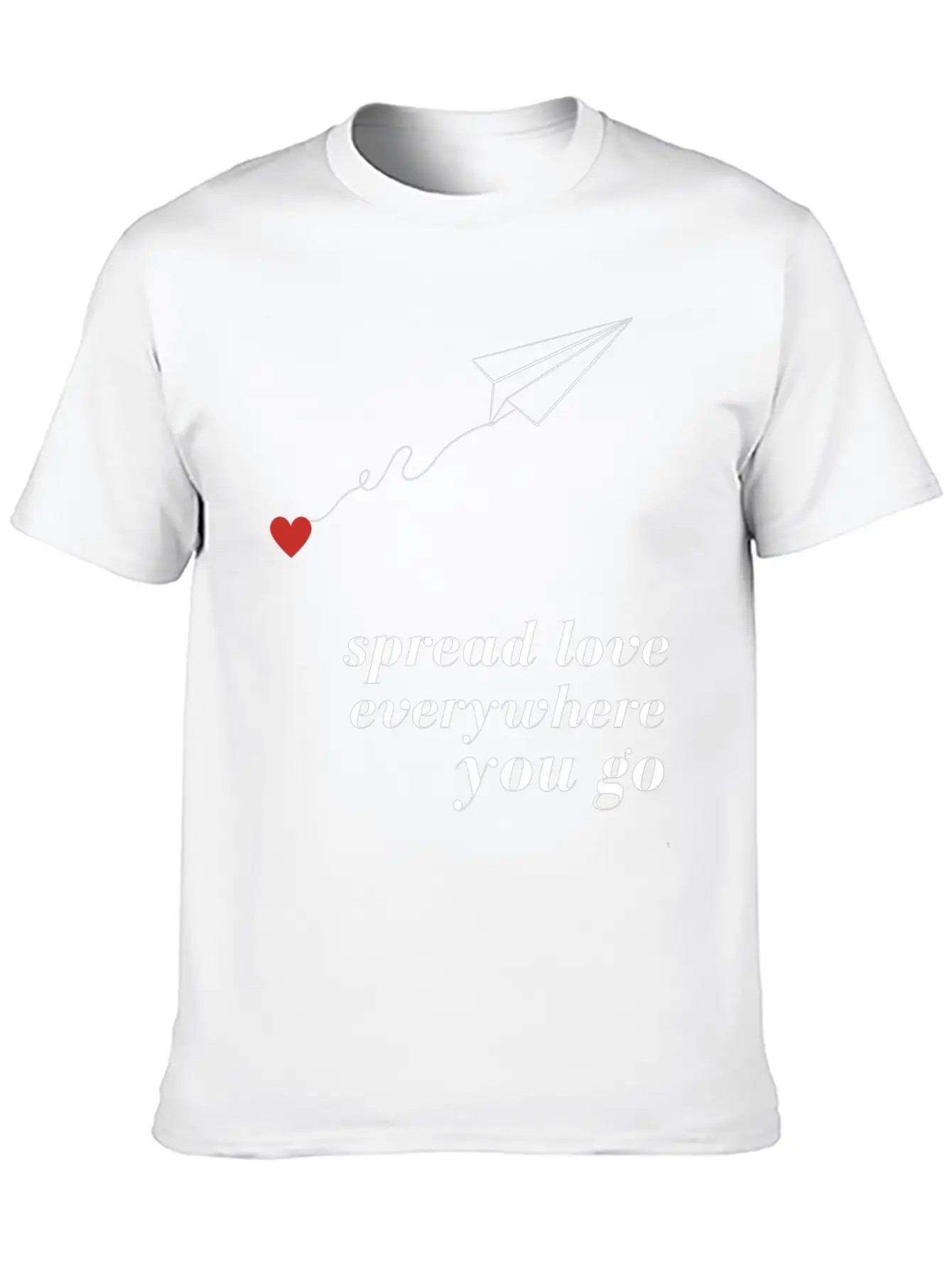 Flying Paper Airplane With Heart And Love Quotes Stylish Everyday T-Shirt – Unisex Basic Cotton Tee