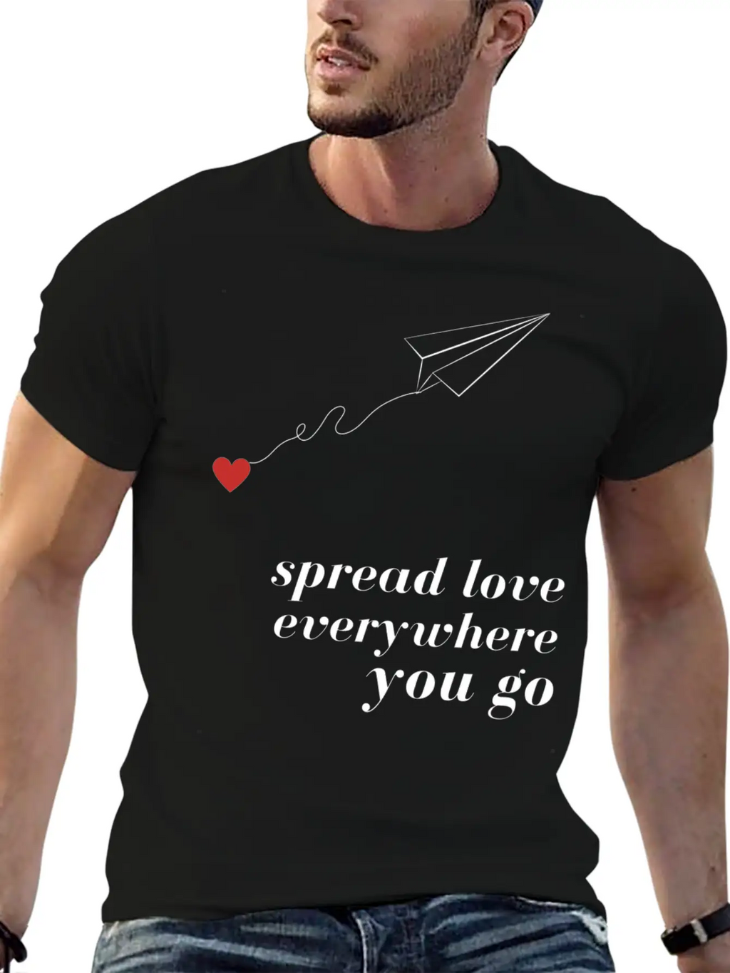 Flying Paper Airplane With Heart And Love Quotes Stylish Everyday T-Shirt – Unisex Basic Cotton Tee