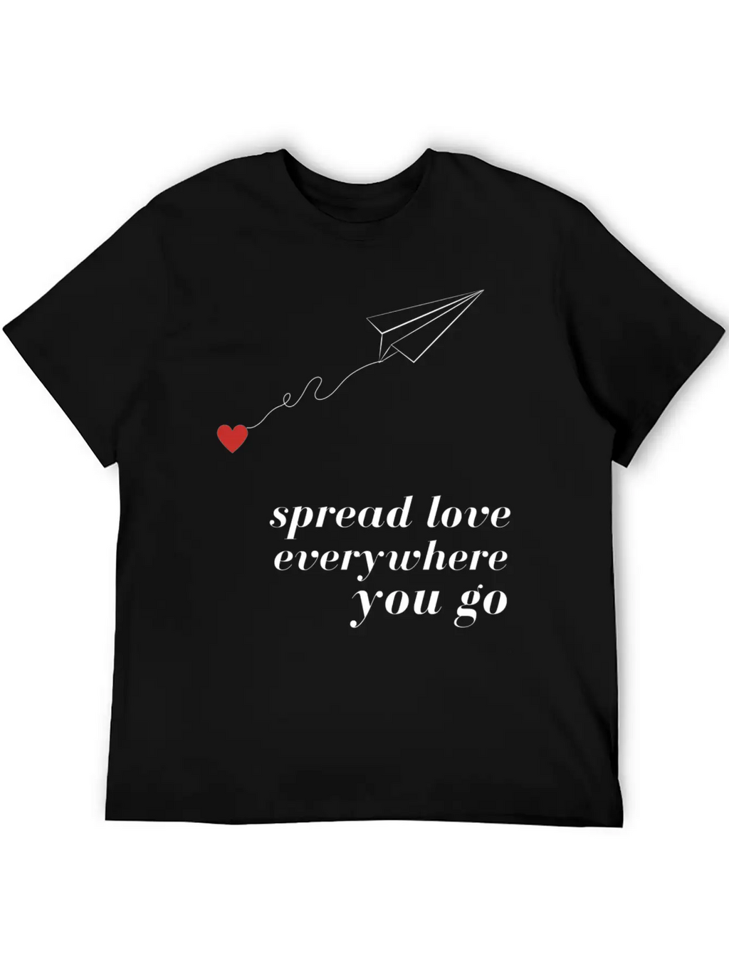 Flying Paper Airplane With Heart And Love Quotes Stylish Everyday T-Shirt – Unisex Basic Cotton Tee