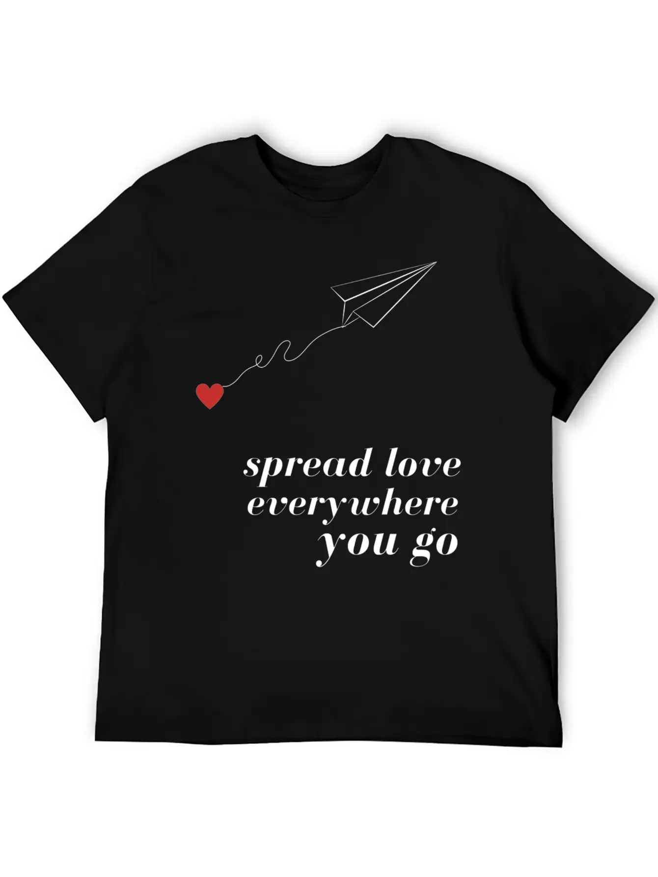 Flying Paper Airplane With Heart And Love Quotes Stylish Everyday T-Shirt – Unisex Basic Cotton Tee