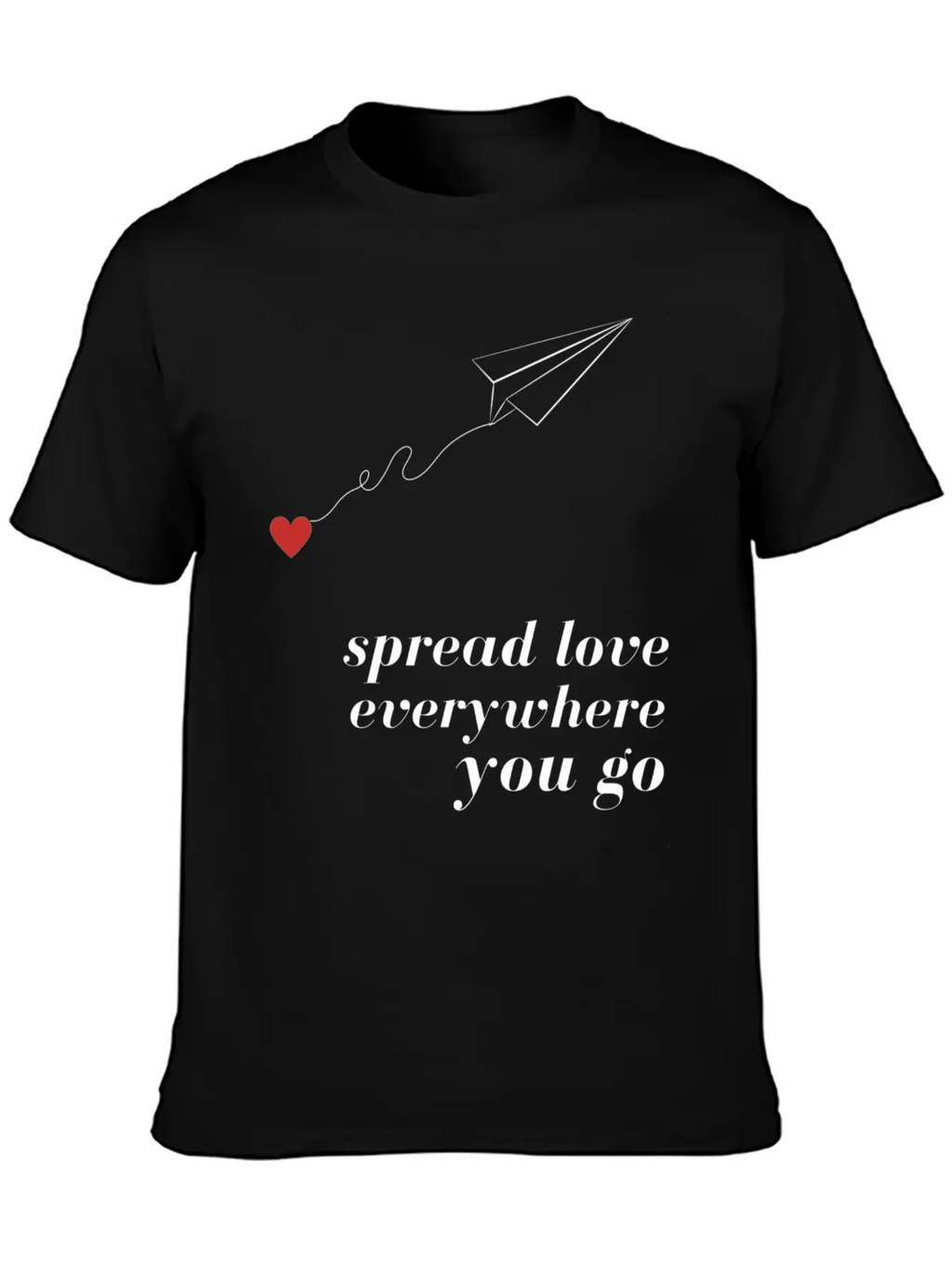 Flying Paper Airplane With Heart And Love Quotes Stylish Everyday T-Shirt – Unisex Basic Cotton Tee