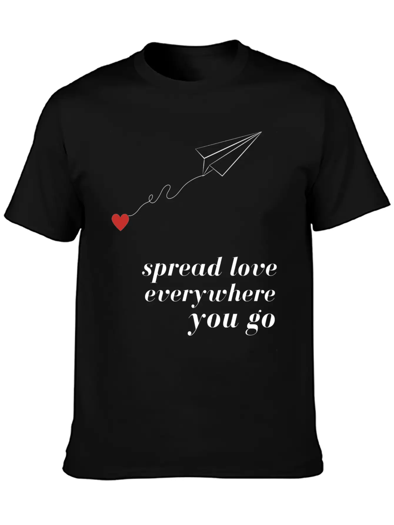 Flying Paper Airplane With Heart And Love Quotes Stylish Everyday T-Shirt – Unisex Basic Cotton Tee