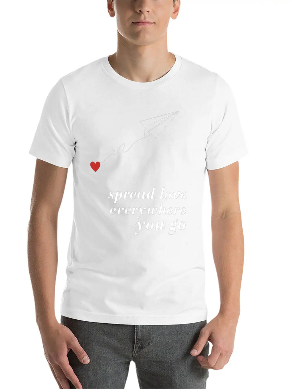 Flying Paper Airplane With Heart And Love Quotes Stylish Everyday T-Shirt – Unisex Basic Cotton Tee