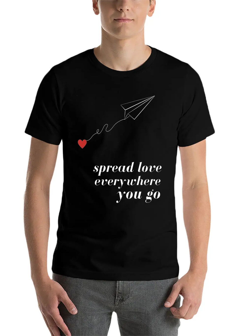 Flying Paper Airplane With Heart And Love Quotes Stylish Everyday T-Shirt – Unisex Basic Cotton Tee