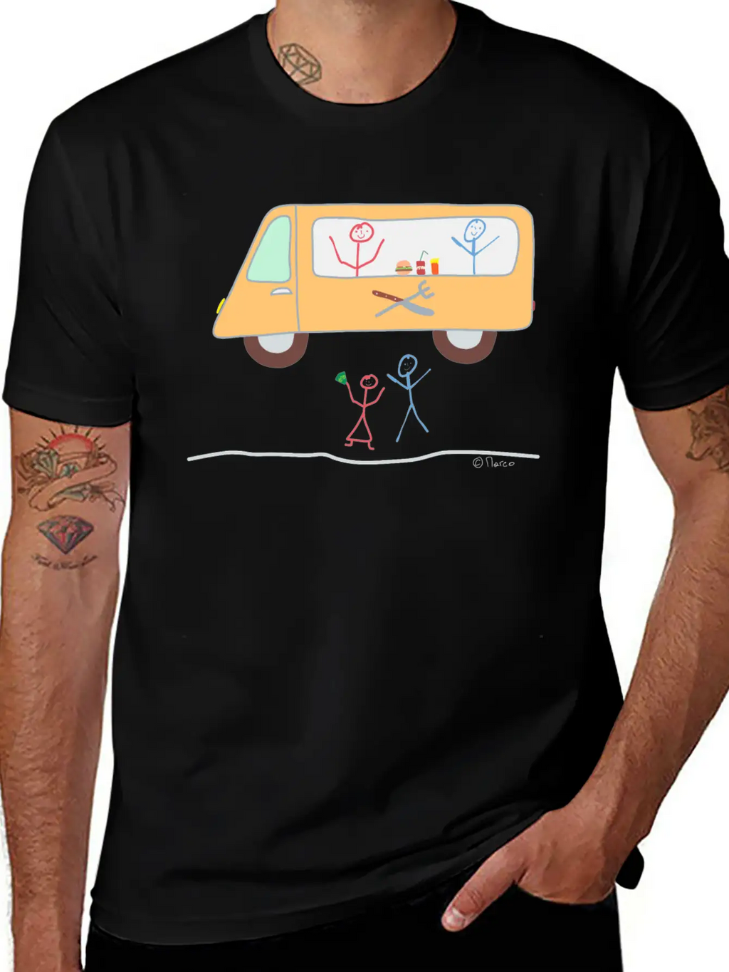 Food Truck Stick Figure Food Truck Food Drink Breathable Soft Cotton T-Shirt – Timeless Casual Look