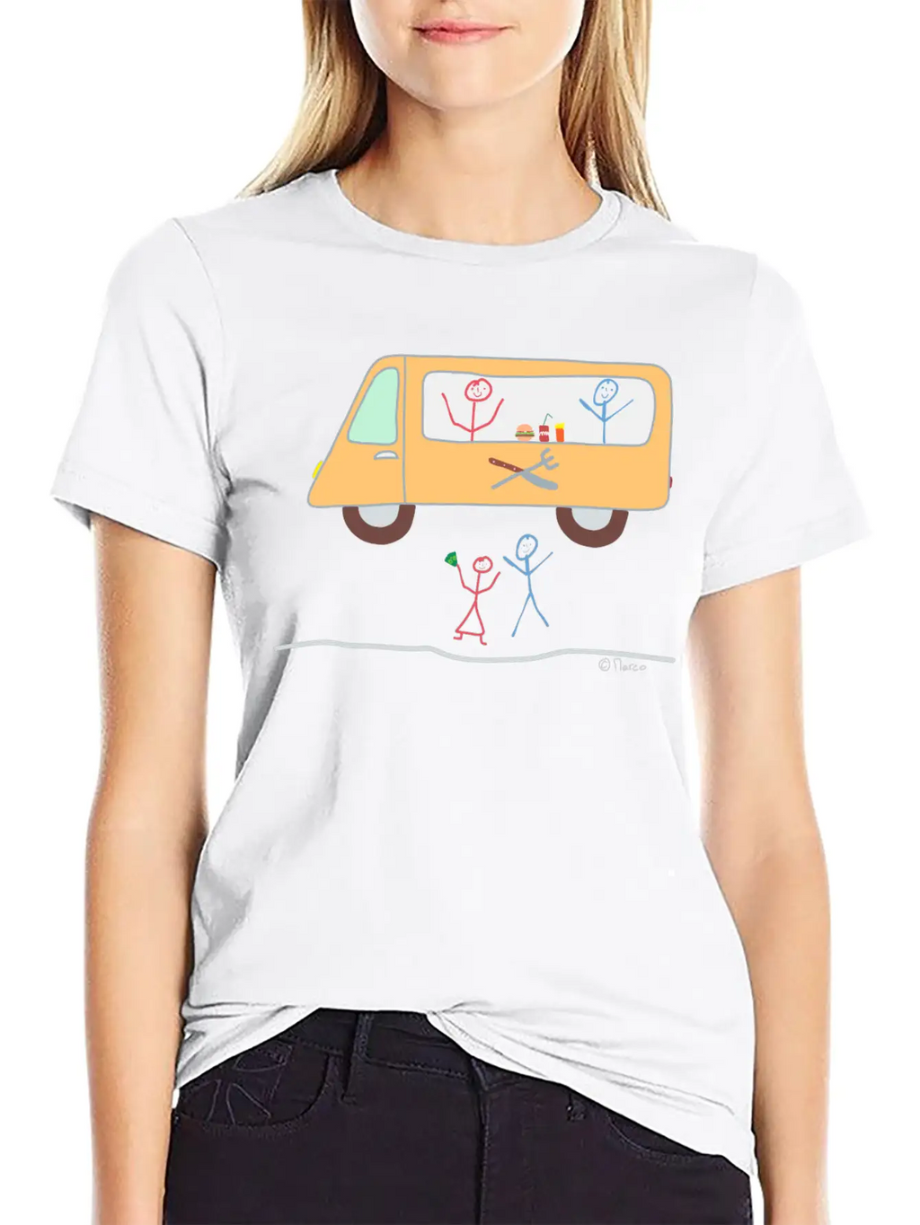 Food Truck Stick Figure Food Truck Food Drink Breathable Soft Cotton T-Shirt – Timeless Casual Look