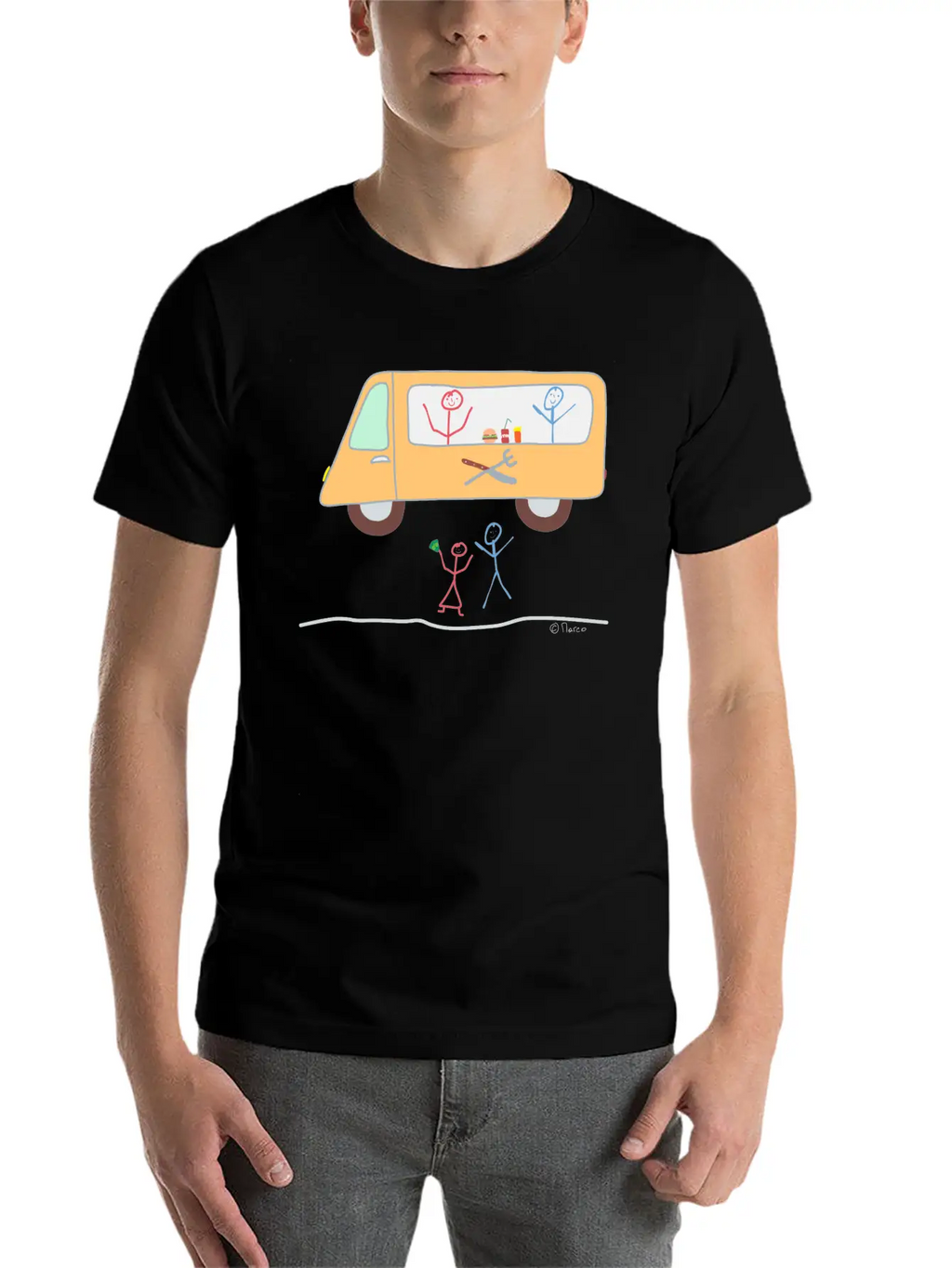 Food Truck Stick Figure Food Truck Food Drink Breathable Soft Cotton T-Shirt – Timeless Casual Look