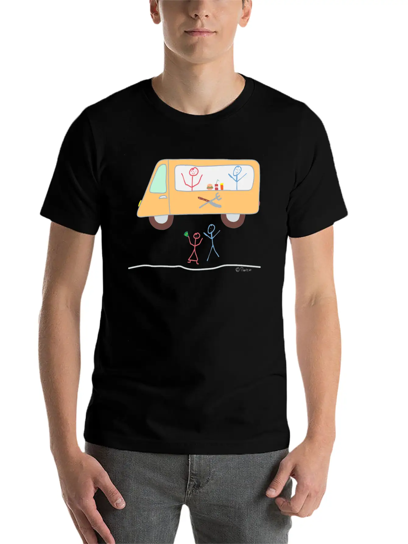 Food Truck Stick Figure Food Truck Food Drink Breathable Soft Cotton T-Shirt – Timeless Casual Look