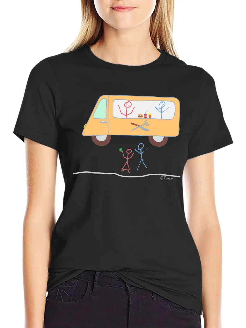 Food Truck Stick Figure Food Truck Food Drink Breathable Soft Cotton T-Shirt – Timeless Casual Look