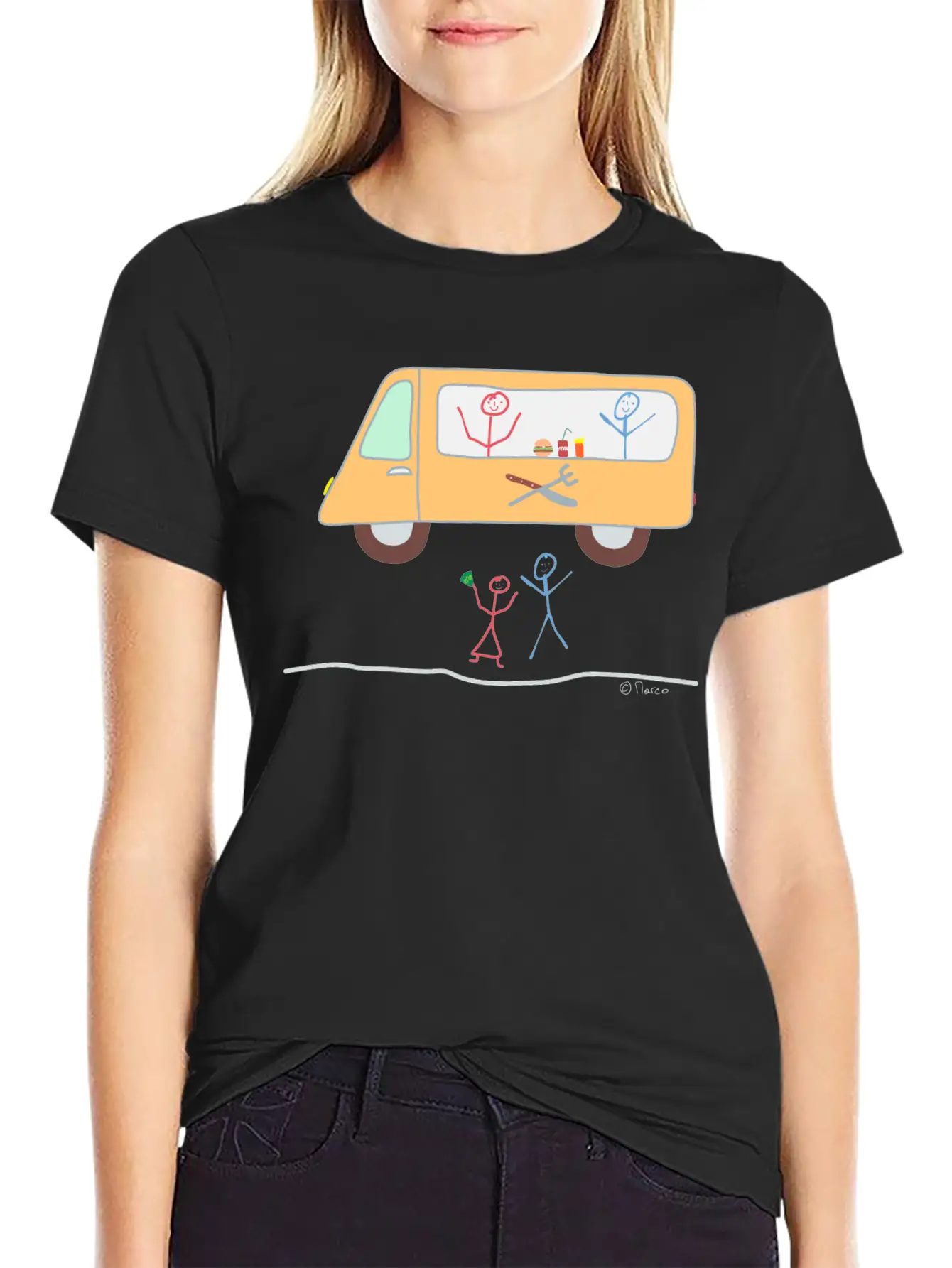 Food Truck Stick Figure Food Truck Food Drink Breathable Soft Cotton T-Shirt – Timeless Casual Look