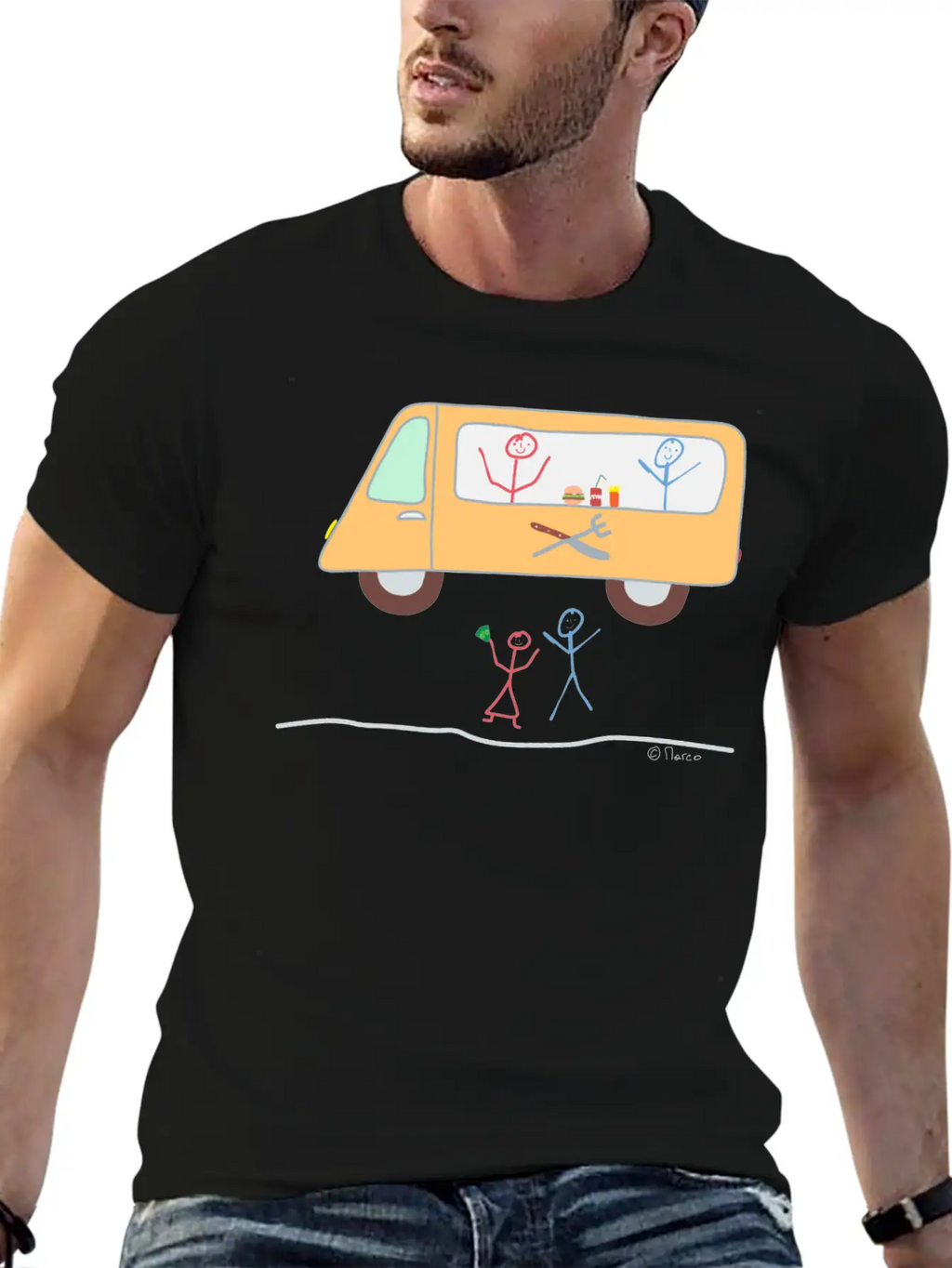 Food Truck Stick Figure Food Truck Food Drink Breathable Soft Cotton T-Shirt – Timeless Casual Look