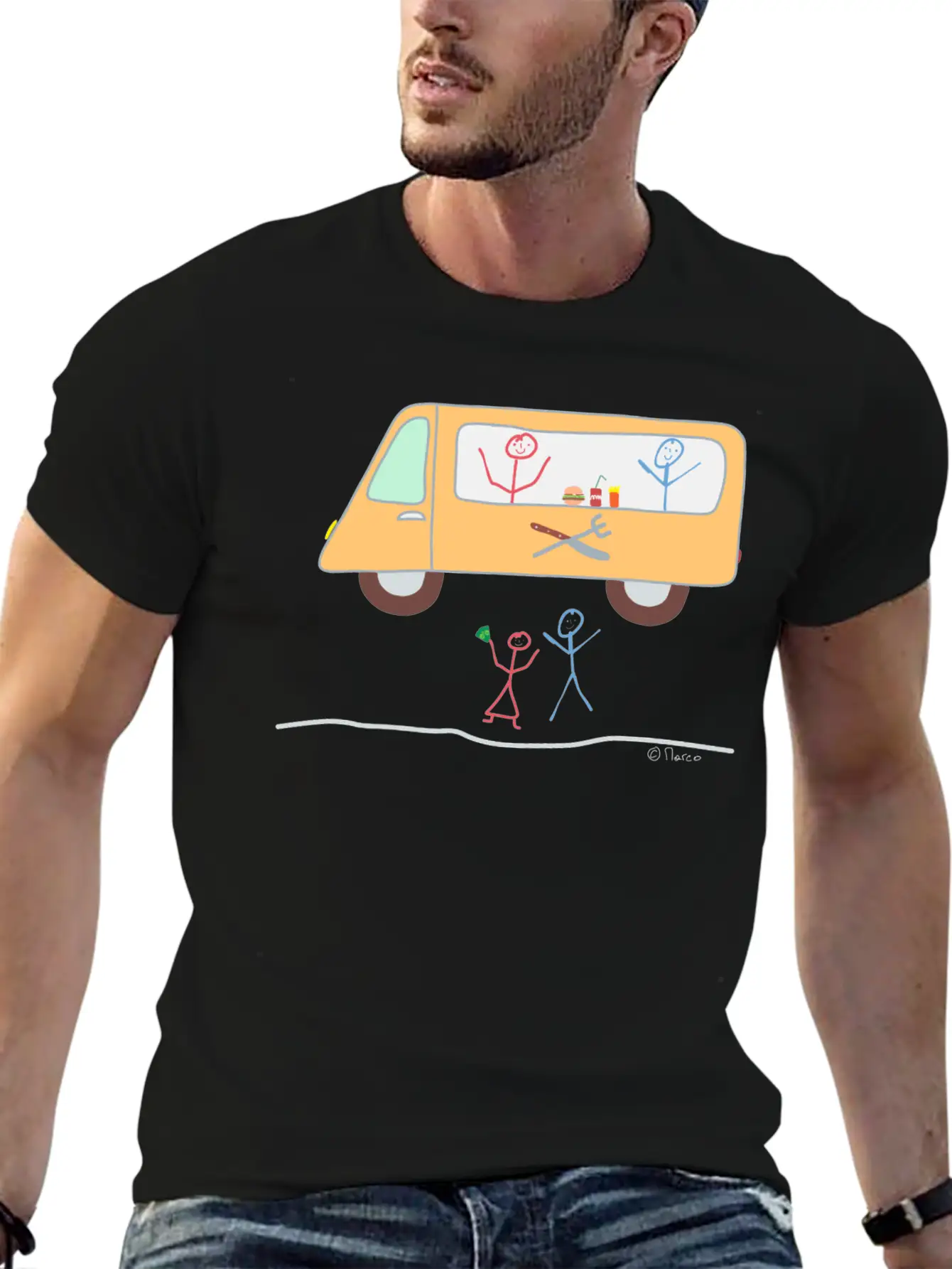 Food Truck Stick Figure Food Truck Food Drink Breathable Soft Cotton T-Shirt – Timeless Casual Look