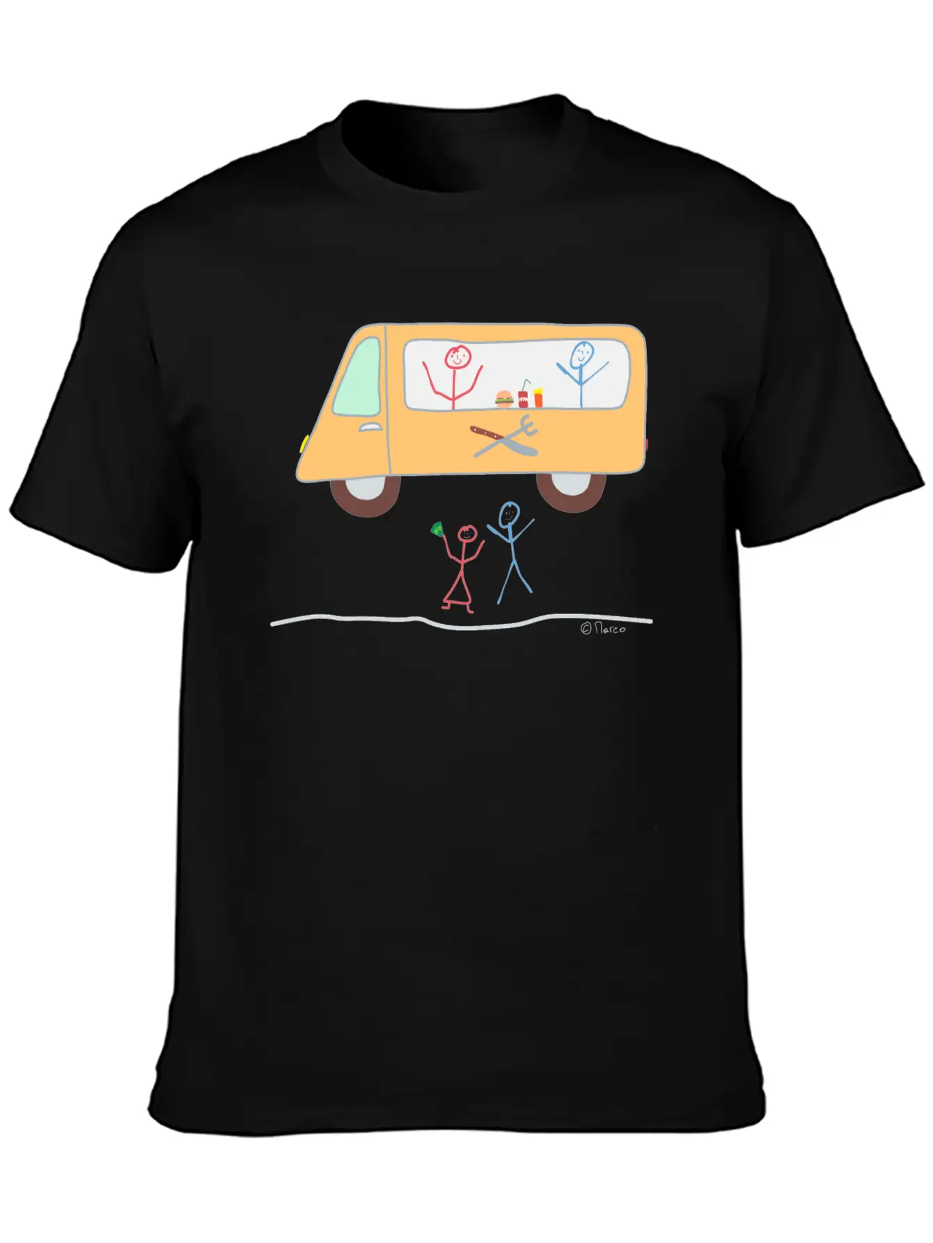Food Truck Stick Figure Food Truck Food Drink Breathable Soft Cotton T-Shirt – Timeless Casual Look