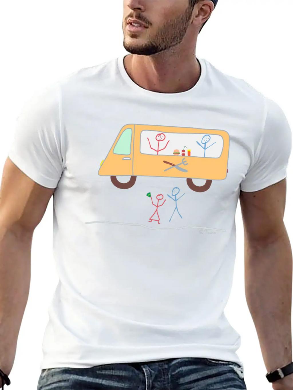 Food Truck Stick Figure Food Truck Food Drink Breathable Soft Cotton T-Shirt – Timeless Casual Look