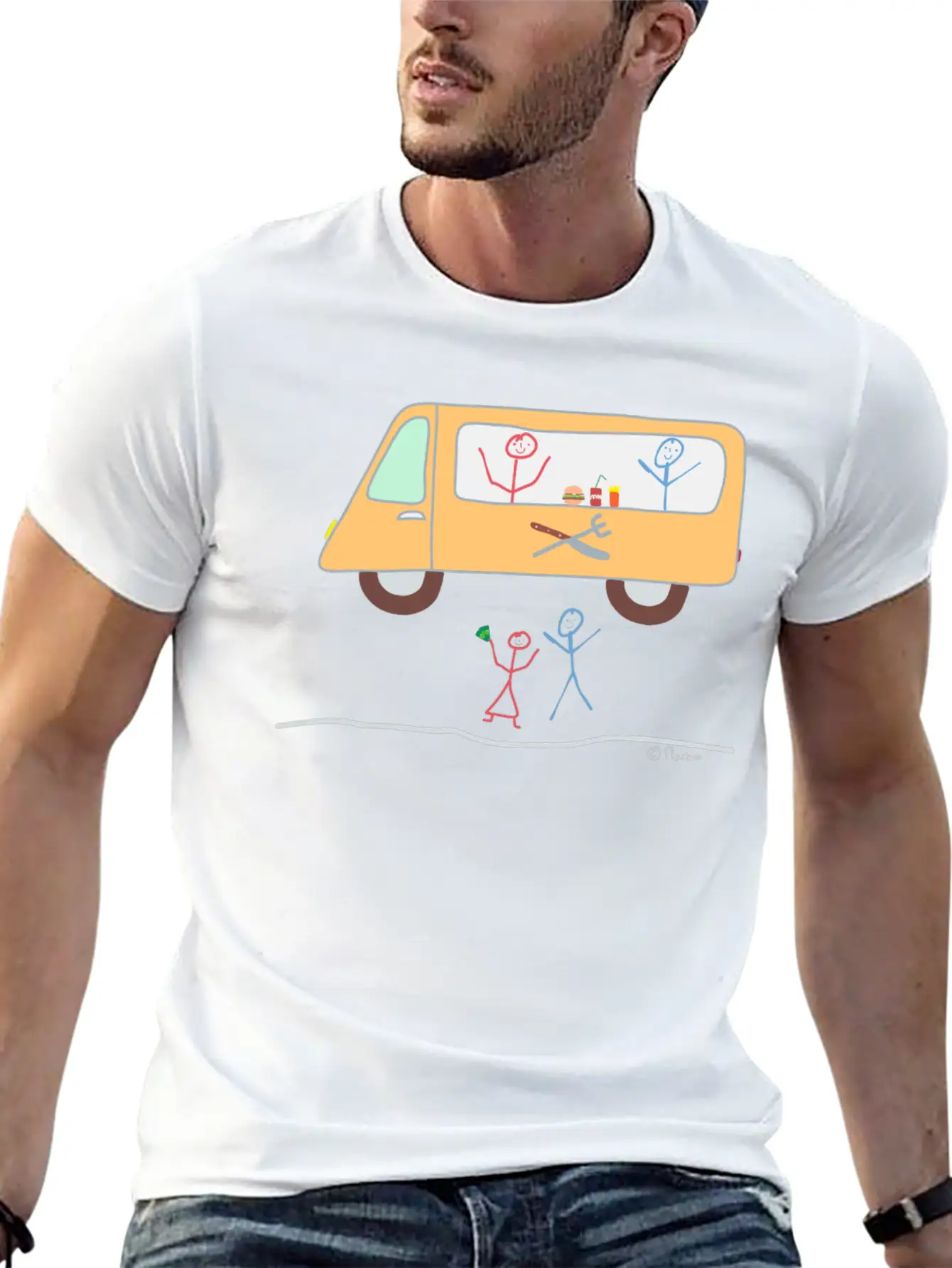 Food Truck Stick Figure Food Truck Food Drink Breathable Soft Cotton T-Shirt – Timeless Casual Look