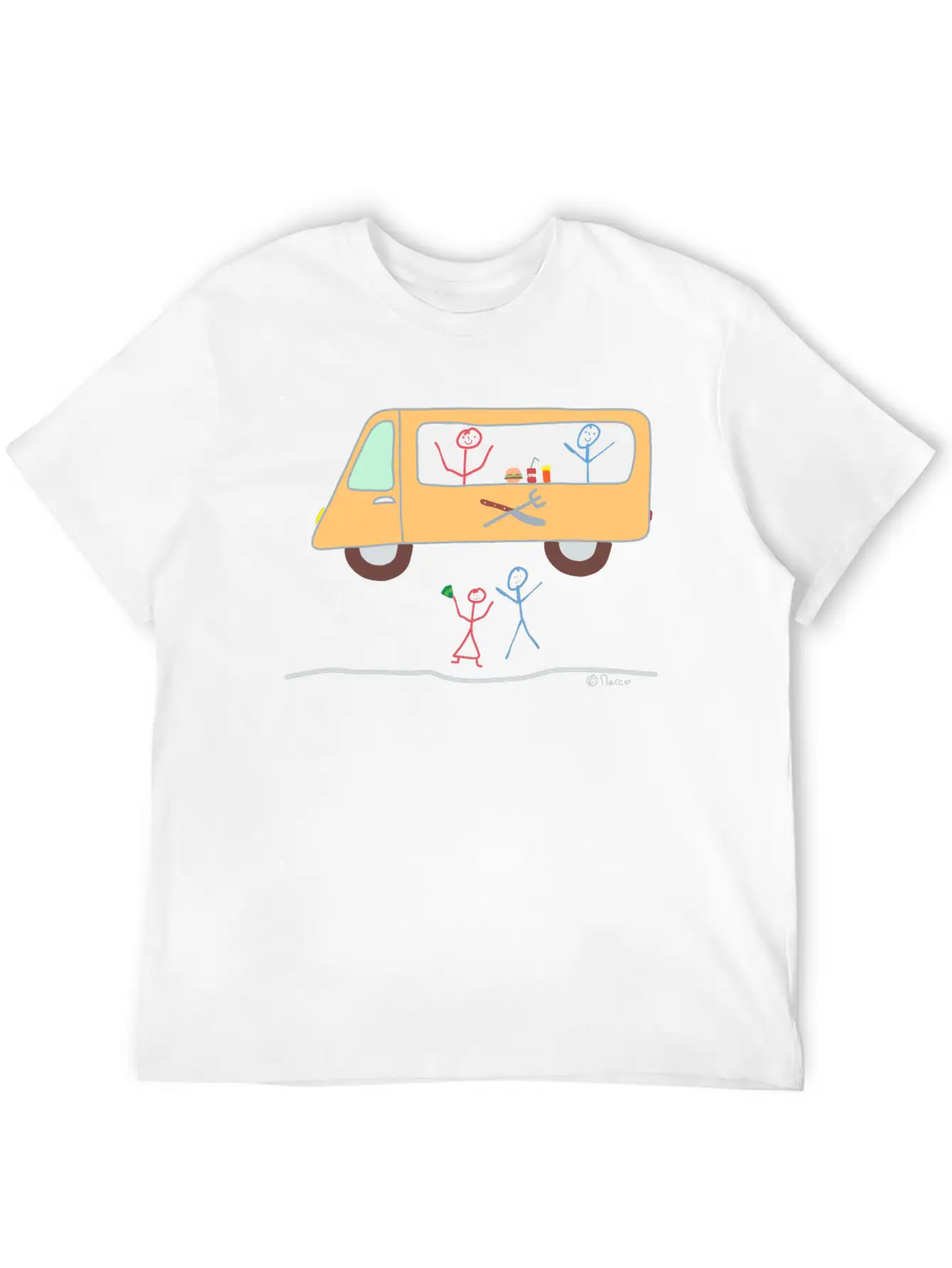 Food Truck Stick Figure Food Truck Food Drink Breathable Soft Cotton T-Shirt – Timeless Casual Look